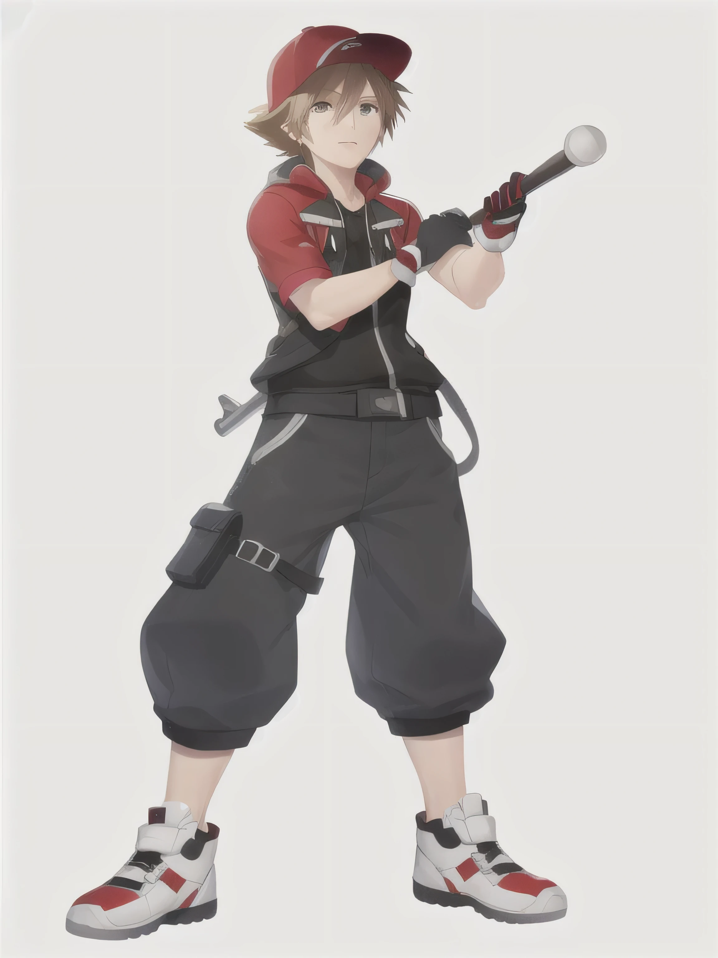 a cartoon image of a person with a baseball cap and a glove, sora, from kingdom hearts, brown hair, amber eyes, single character full body, sora from kingdom hearts, male protagonist, jrpg character, full body single character, inspired by Yamagata Hiro, inspired by Sakai Hōitsu, full body character, full body render, akihiko yoshida!