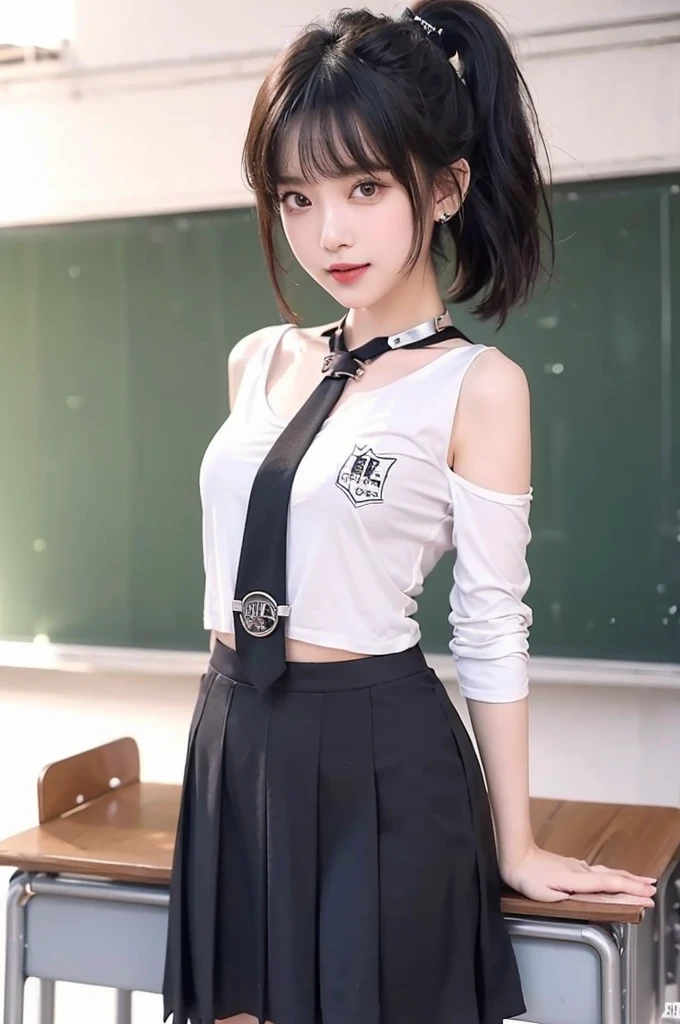 8k quality、Best picture quality、超High resolution、masterpiece、Photorealistic、1 edgy looking girl、Trendy makeup、bob cut、(off-shoulder shirt、Slit skirt、Suitable clothes)、Cecessy、cinematic light、Main character、sweet smile 、Super Slim、g-cup、(Do not wear underwear)、wear tight clothes、thin body、Dynamism、necklace、Start of story、Magazine cover、Focus only on the main character、smooth thighs、