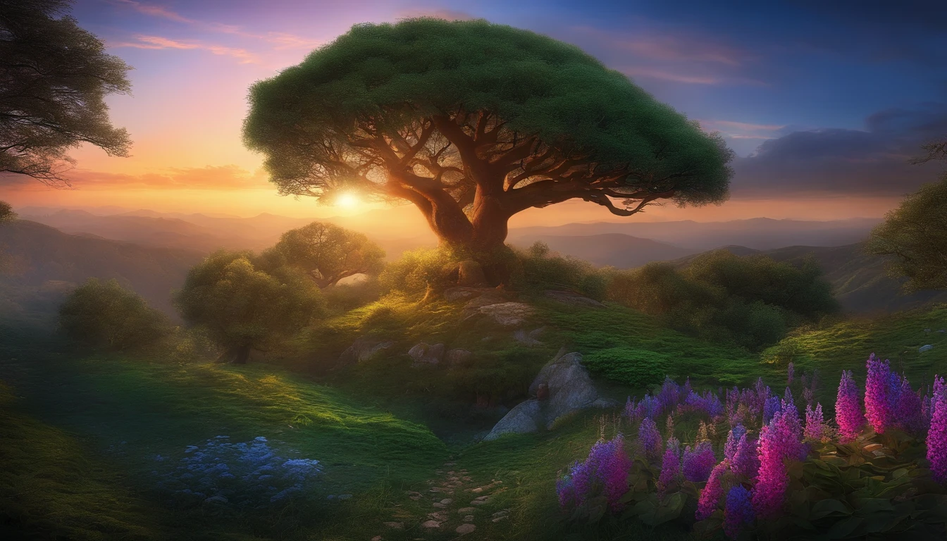 highest quality, masterpiece, Beautiful wild and natural fantasy with glowing lights