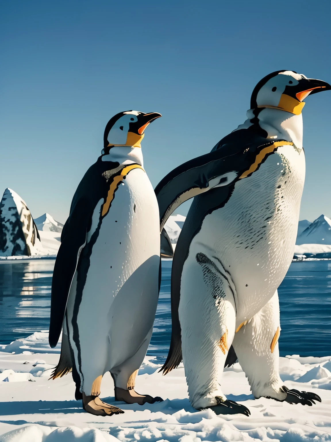 masterpiece, best quality, extremely detailed, (((So huge penguin))), ((penguins bigger than a polar bear))),((small polar bear)),(penguin bigger than a mountain),Antarctica