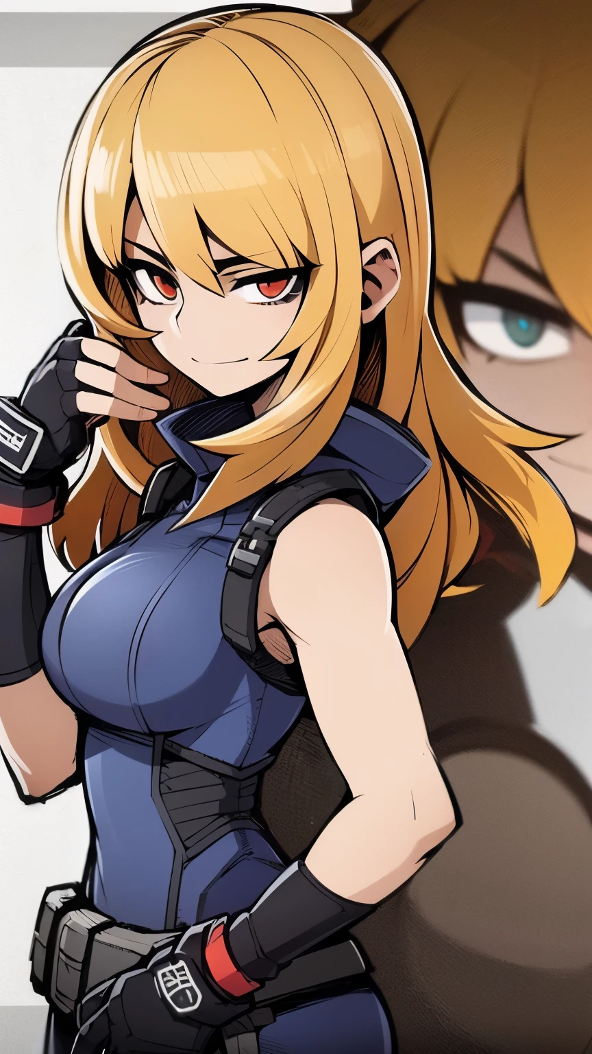 (best quality,4k,8k,highres,masterpiece:1.2), ultra-detailed, (realistic,photorealistic,photo-realistic:1.37), HDR, UHD, studio lighting, extreme detail description, professional, vivid colors, bokeh, portraits, 1woman ,military, longhaired, messyhair, brownhair, amber eyes, confident facial expression, tactical gear, vest, mischievous demeanor