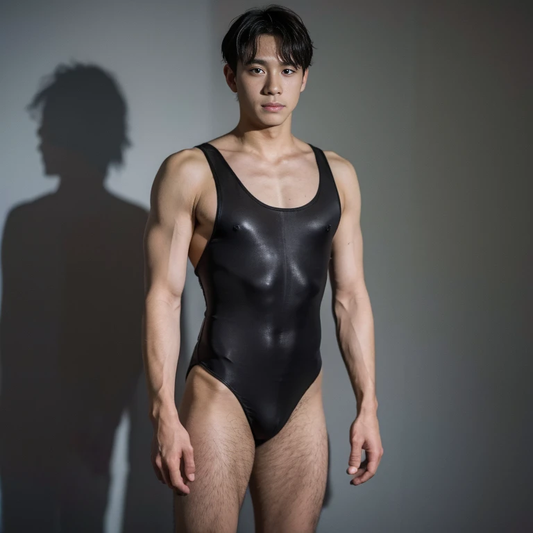 man wearing leotard bodysuit , standing