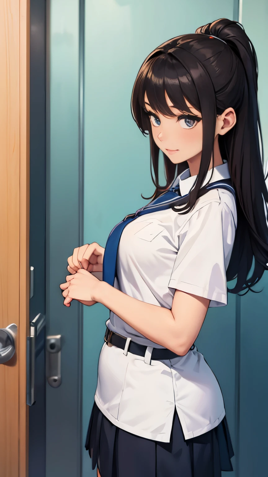 1 girl, very sexy,  sexy school uniform, lifting skirt, happy, textured skin, playfulness, 