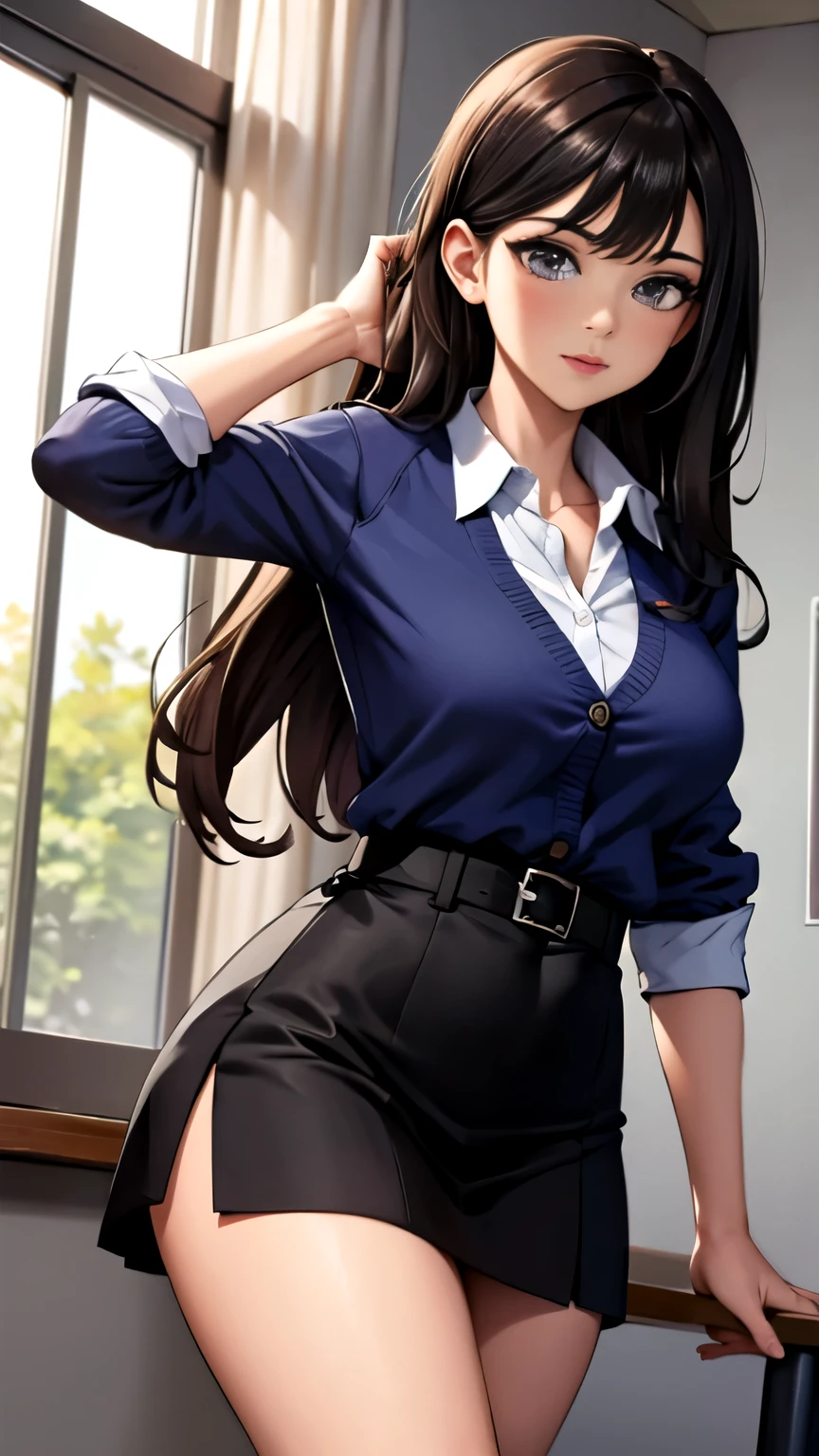 1 girl, very sexy,  sexy school uniform, lifting skirt, happy, textured skin, playfulness, 