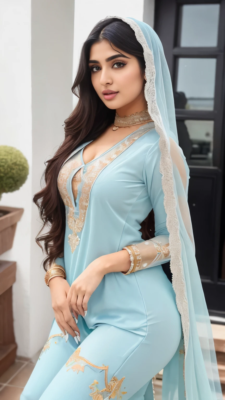 Pakistani hot ladki Yasmeen Khan 31 Sal Umra Badi Chhati Bade chuche Gajab Ka finger Khubsurat Rosto detalhado, belos olhos castanhos detalhados, beautiful detailed lips, long eyelashes, salwar kameez dupatta, snow falling from the sky, paisagem de inverno, ambiente aconchegante, warm lighting, flocos de neve macios, serene expression, delicate features, retrato realista, butt salwar kameez