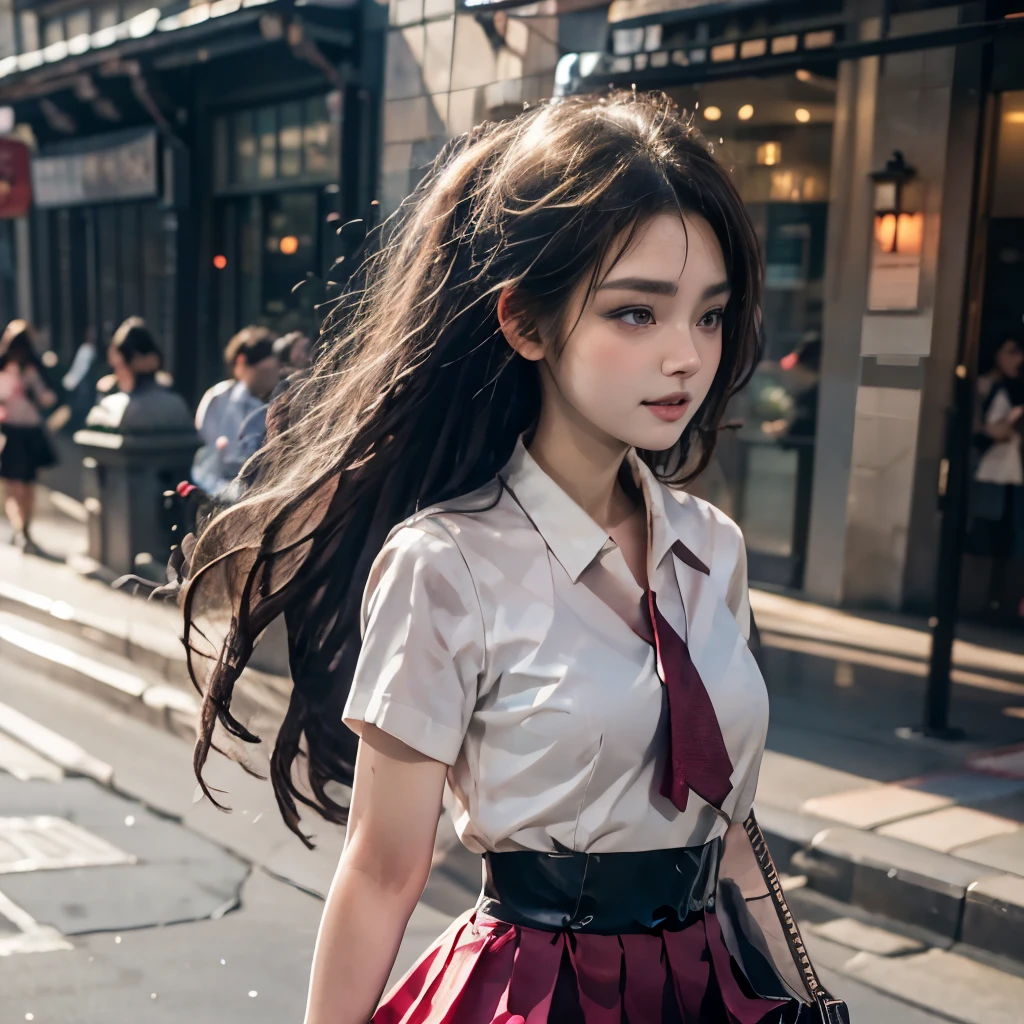 wear Japanese school uniform,wear a sailor suit、wear a pleated skirt、show panties、 ponytail, japanese girl, 8K, law pictures, highest quality, masterpiece, realistic, Photorealistic super detail, one girl, cute, best smile, beautiful eyes, long hair, perfect face,full body shot