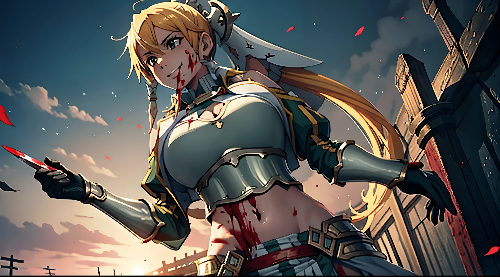 girl, slaughter, belly button, big breasts, femdom, slaughter, Blood on the body, Blood on the armor, Blood on the belly button, Blood on the stomach, Blood on the breasts, provocation, tall, long sword, slashing sword, splashing blood, tall, Blood, gun, knife, sword, war, underwear, kill, Behead, shot from below, sensual, Blood on the breasts, smile, miscellaneous soldiers