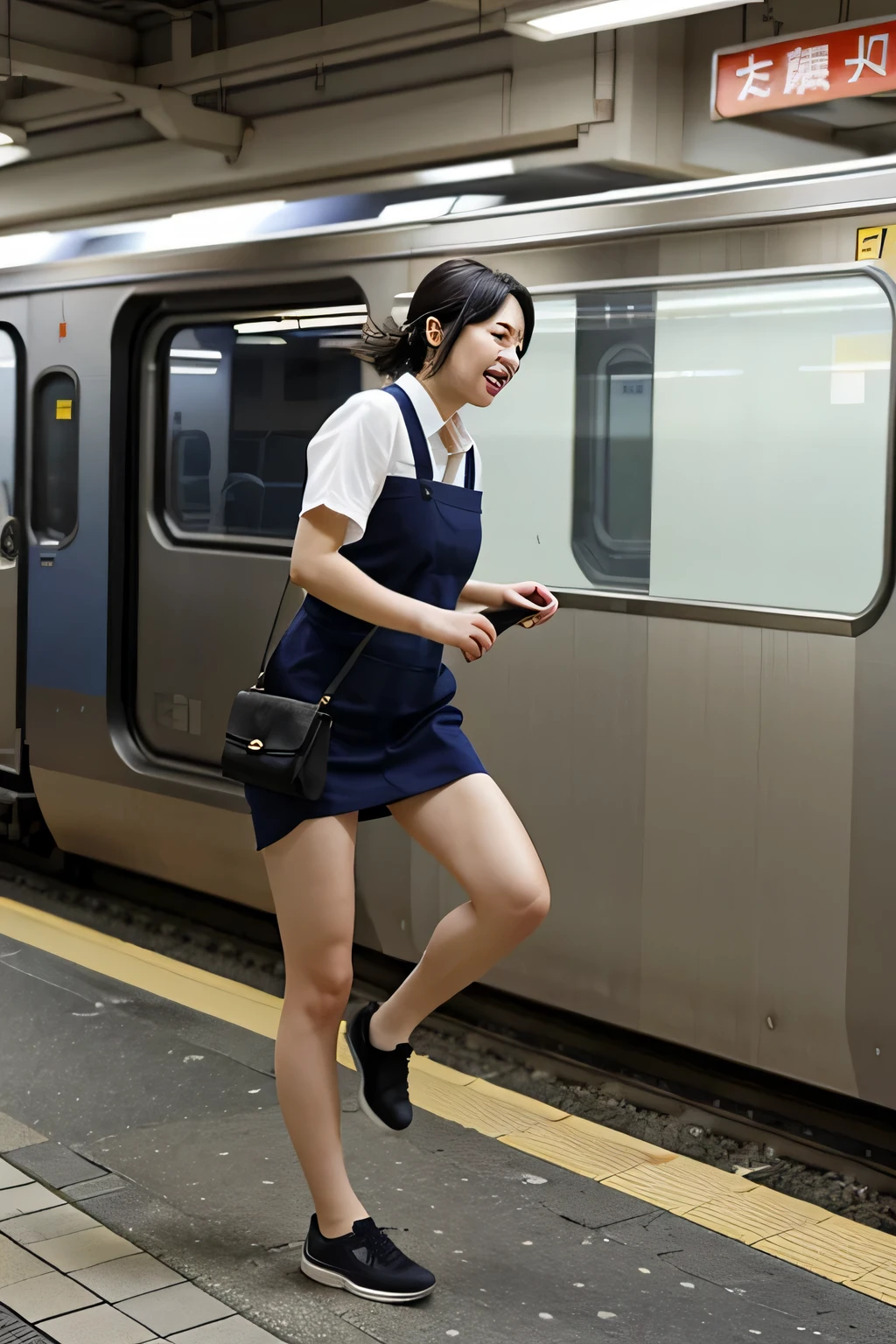 japanese station、An office worker trying to jump into a train