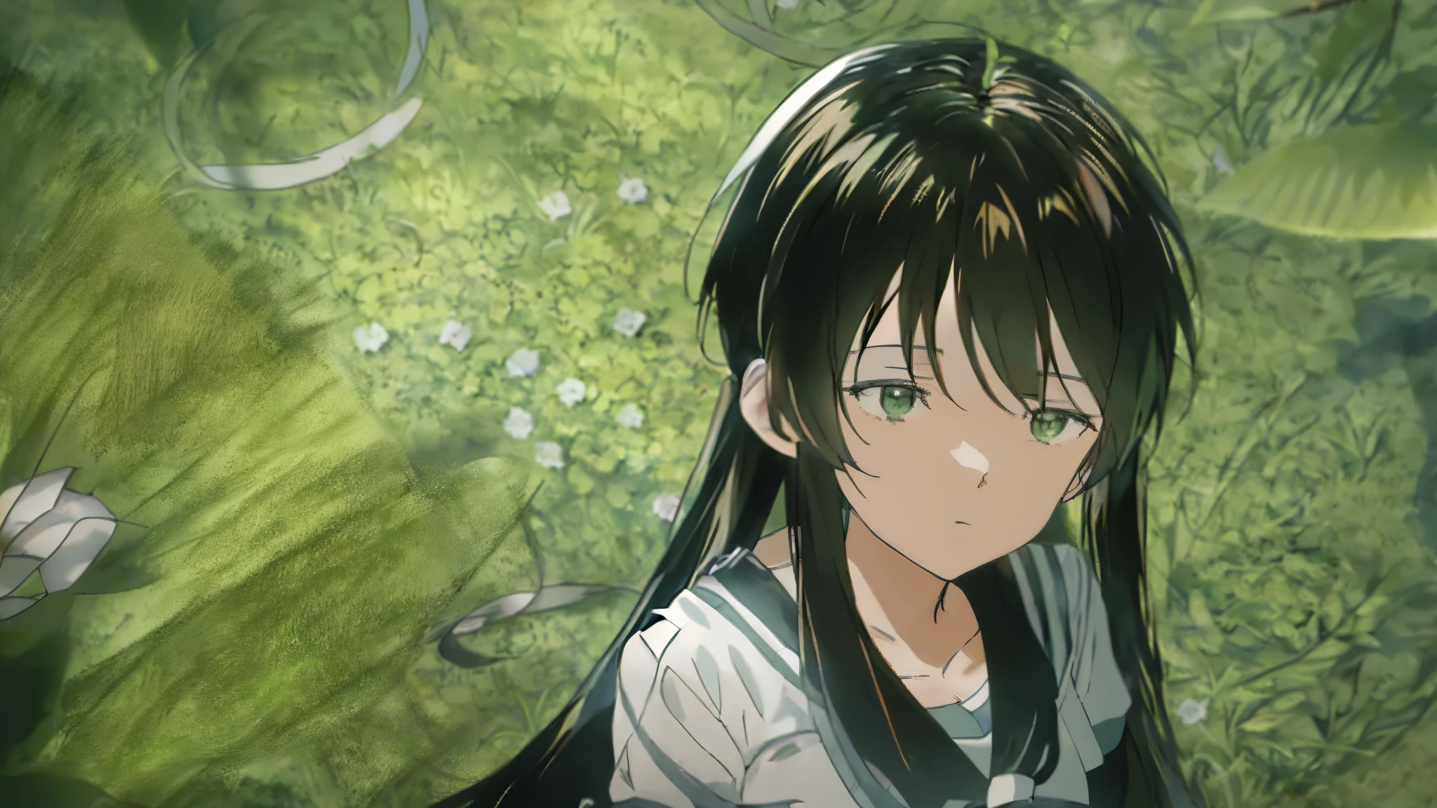 Anime scene of a woman in a white shirt and a cat in a green field, anime movie screenshots, anime movie yet, today's featured anime still, anime movie screenshots, Still from the anime, anime still, anime still film anime shikishi, gro anime screenshot, anime rush john 8k forest, Close-up of Reon Iwakura
