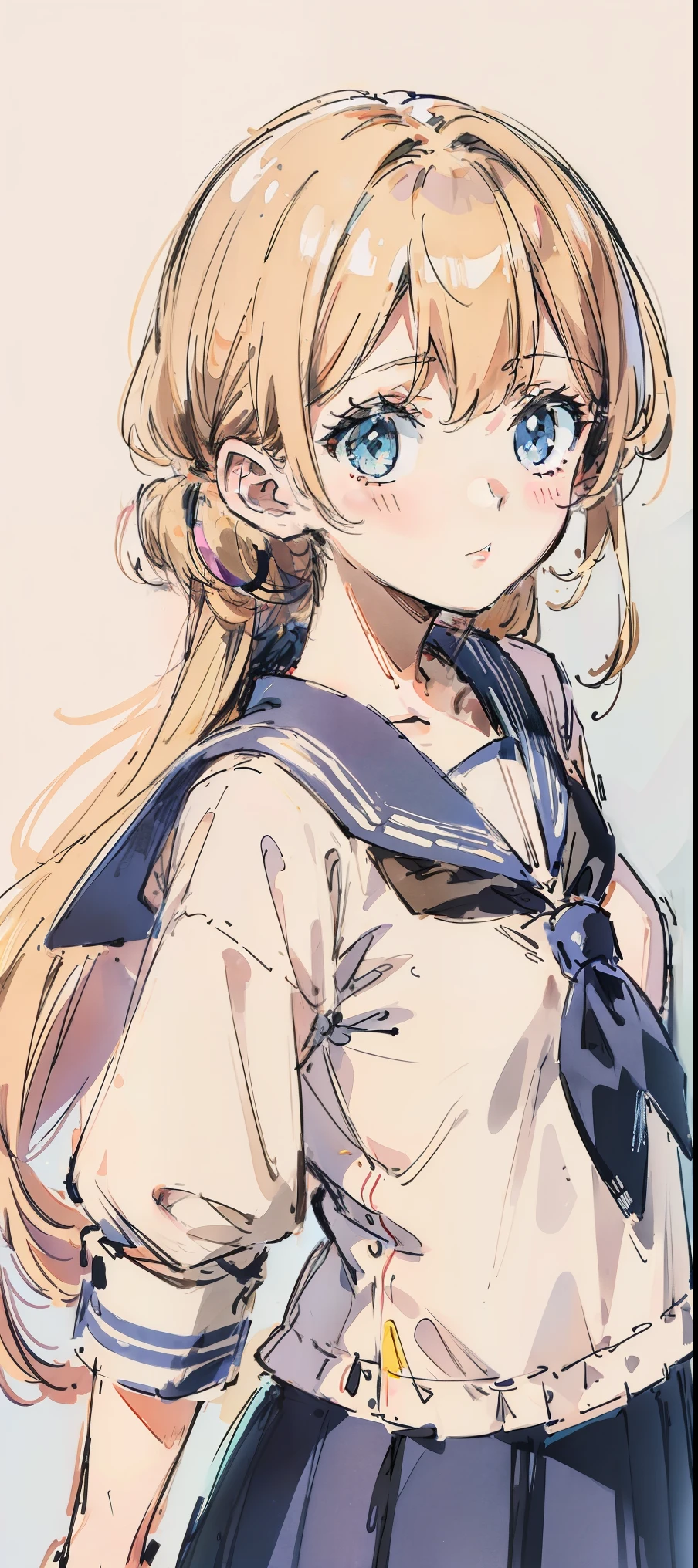 doodle, sketch style, girl, cute、Upper body、sailor suit、looking at me
