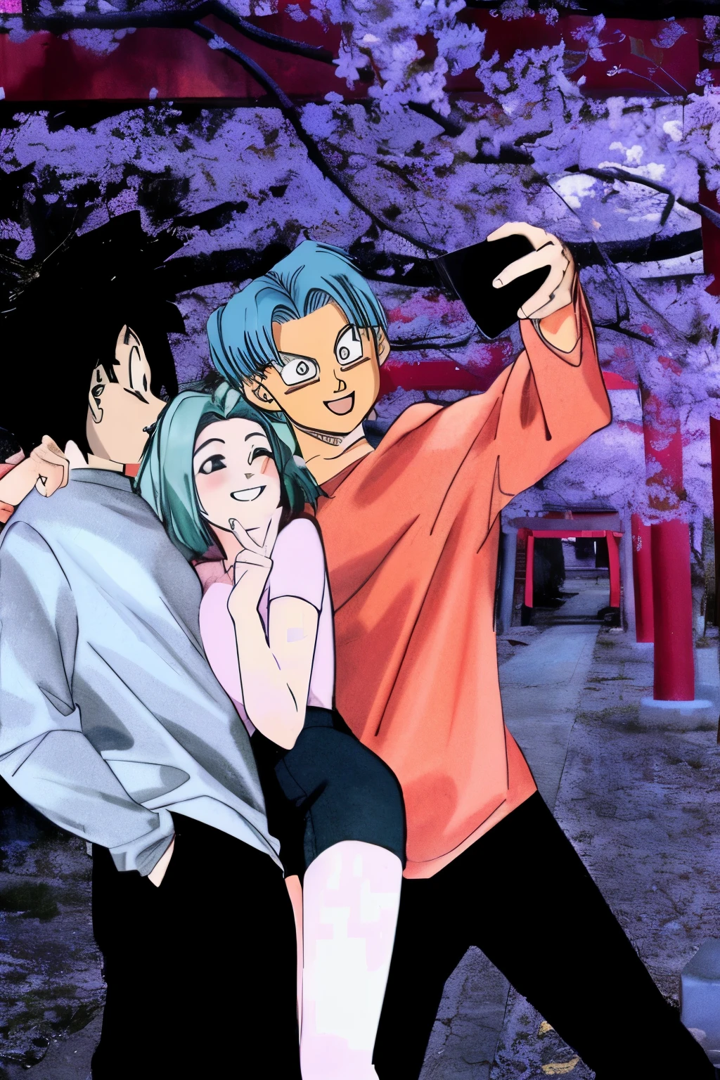 personagens de anime posando para uma foto debaixo de uma cerejeira, Estilo anime dos anos 90, Estilo de anime dos anos 90, 90s anime aesthetic, Estilo de arte de anime dos anos 90, Bulma de Dragon Ball, anime vibes, no estilo anime, estilo anime misturado com fujifilm, an retro anime image, in the art style of 80s anime, apenas estilo anime