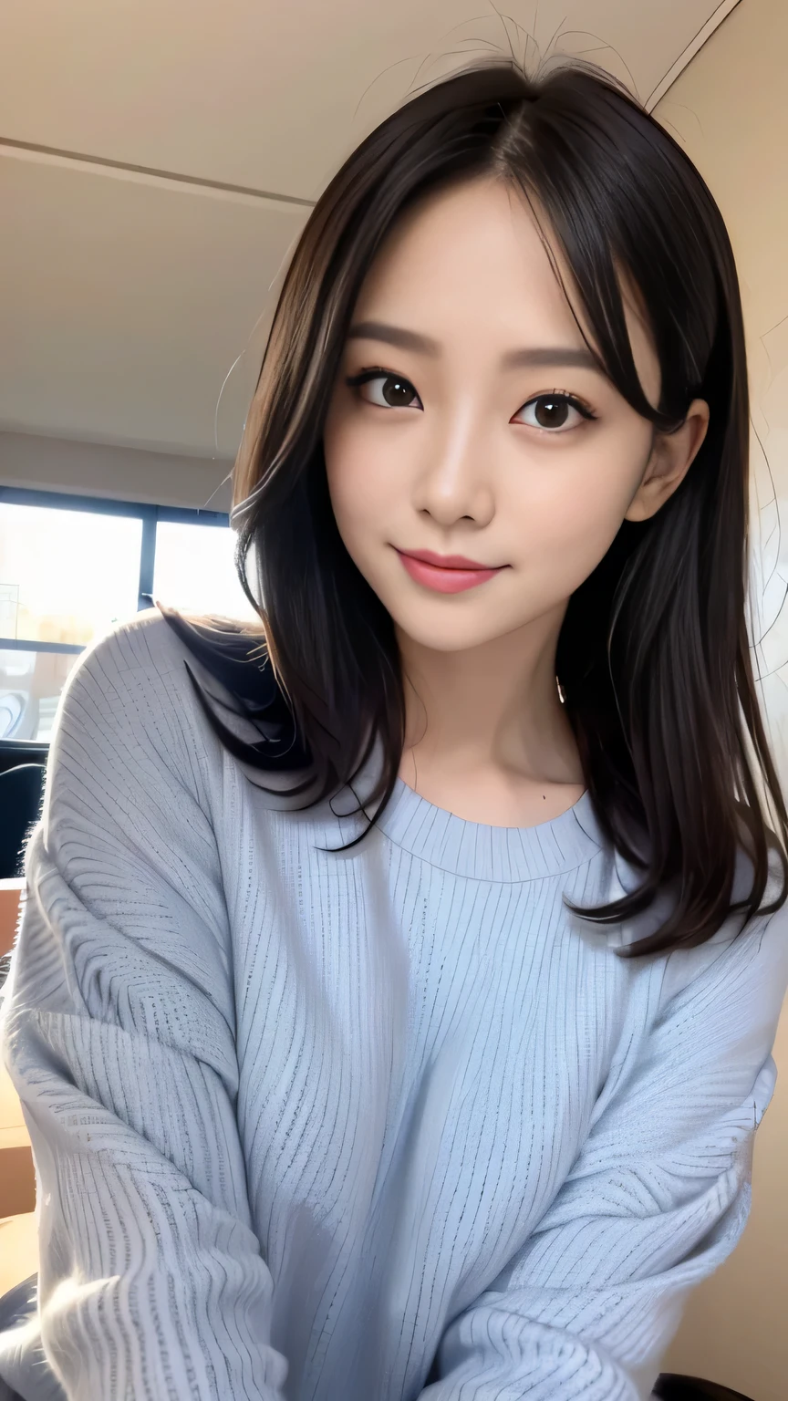 muste piece、best quality、illustration、 Super detailed、fine details、 High resolution、8K Dende Wallpaper、perfect dynamic composition、31 year old beautiful mature woman、clear、detailed face、detailed eyes、textured skin、faint smile、small breasts、bold sexy pose、winter casual wear、