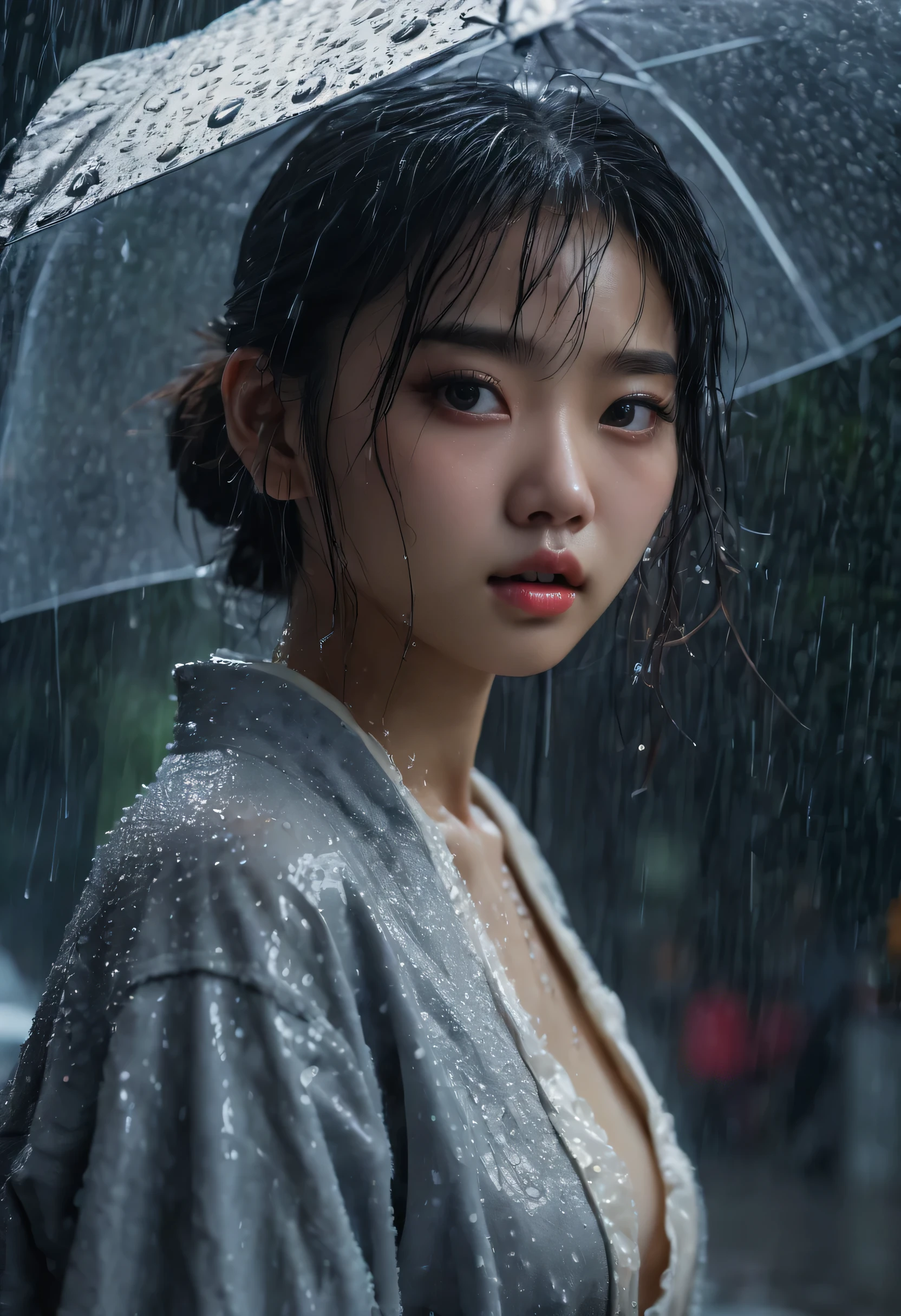 actual,masterpiece,18-year-old beautiful girl and monster,pearly eyes,Extremely detailed facial depiction,downpour,crazy Body movements,exaggerated perspective,poster,Hermaphroditic,Fashion,dramatic lighting,forte,distortion style,32k Ultra HD,Chinese girl,full_Body,dynamic angle,