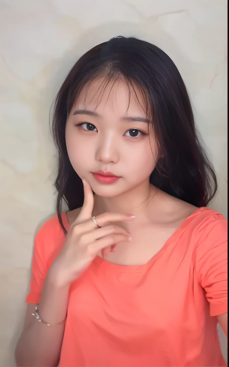 there is a woman with a pink shirt posing for a picture, dang my linh, young cute wan asian face, south east asian with round face, korean girl, with round face, with accurate face, 2 7 years old, nivanh chanthara, 2 2 years old, 18 years old, 19-year-old girl, asian face