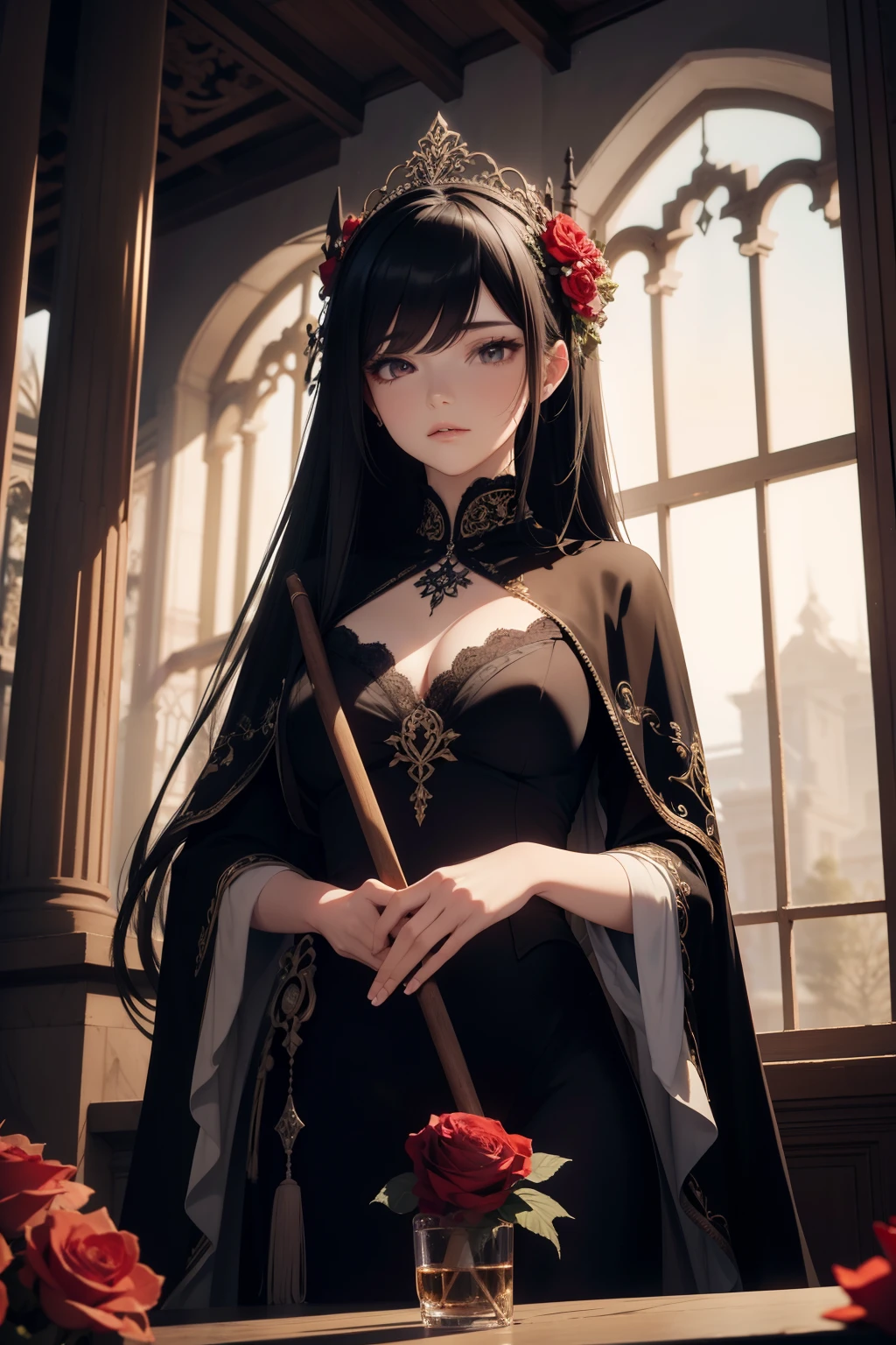 masterpiece, top quality, 4K HDR,
still image,
botanical garden, goddess of death, modern architecture, rich color palette, intricate details,
outdoor scene, sunset, blooming flowers, brick buildings, glass structures, toxic fog, reflected light,
goddess wearing white robe, holding a scythe, long black hair, serious expression,
vivisecting a bloom, juxtaposing life and death, subtle shadows, intricate patterns --auto --s2
masterpiece, high resolution, 3D rendered,
intimate interior,
goddess of death, dimly lit, velvet curtains, red roses,