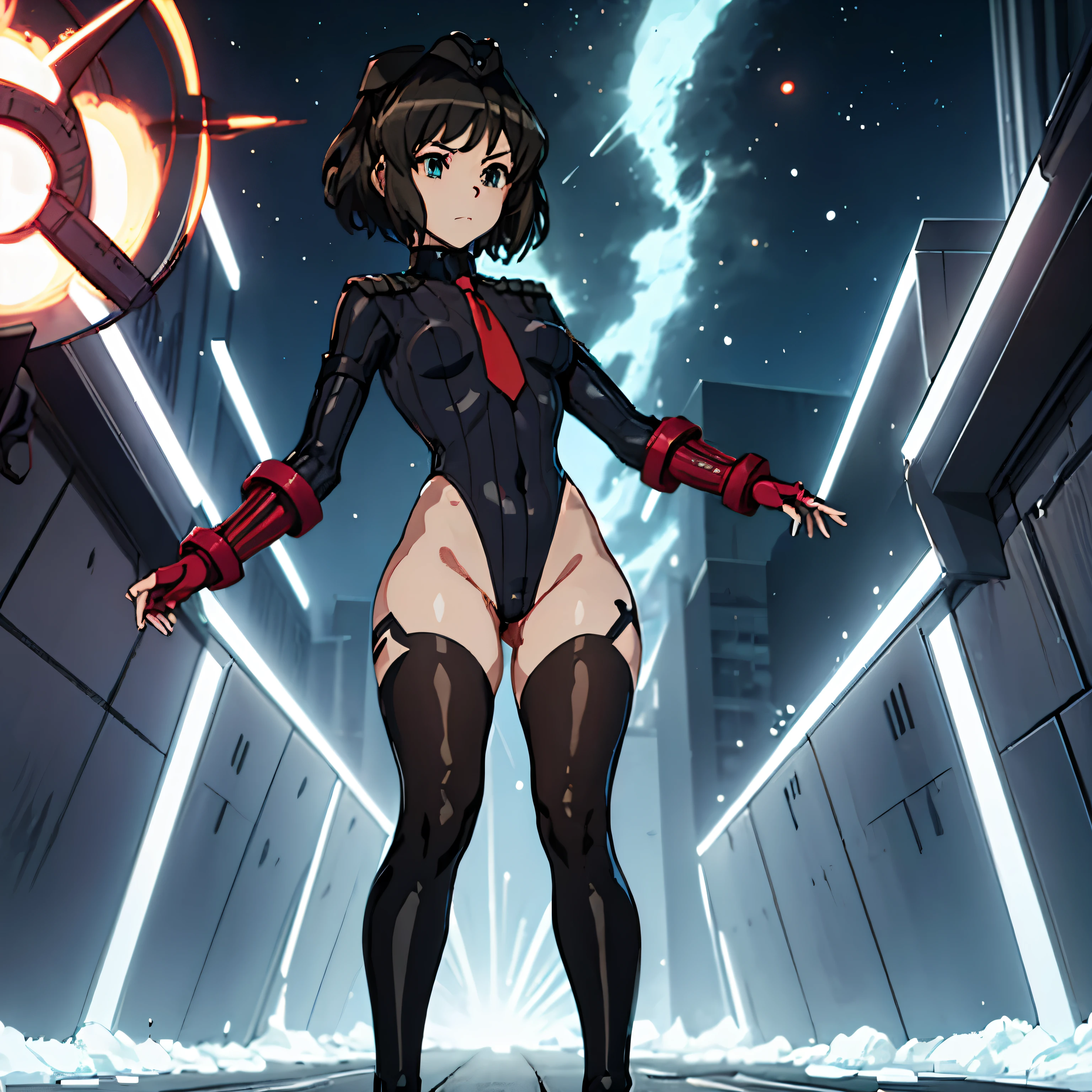 haveรายละเอียดมาก, clear, beautiful body, Beautiful nose, Beautiful character design, perfect eyes, perfect face, very high, 4k, Beautiful legs, perfect legs, good hand, perfect hand, Masterpiece, best quality, haveรายละเอียดสูง, illustration, nonsense, perfect , street fighter, doll set, Chadaloo Doll, doll set, expressionless, ดวงempty eyes, look at viewer, red gloves, Emotionless, black Latex, corruption, mind control, female warrior, full body, hypnotized, ความมึนงงที่ไม่haveความสุข, full body suit, ชุดบอดี้สูทแบบhaveจั๊ม, Both arms are at the sides., obey, perfect woman's body, extremely glossy Latex, hypnosis, Hipnolora, empty eyes, mind control device, Poses, give up_Pose, slave, stand straight, stand, stand at attention, have, necktie, belt, Latex, ชุดบอดี้สูทแบบhaveจั๊ม, thigh high, garter belt, fighting posture, Extend your right arm away from your shoulder into the air with your hand straight., soldier, Ankle boots, hair ornaments, black hair, short hair, green eyes, (((pixel perfect, perfect details))), alone, 1 girl, {make noise_Miku_senkizesshousymphogear:0.8}, Kohinata Miku Shenshoujin, Zenki Sessho Symphogear, smooth, ribbon, hair_bow, hair_ribbon