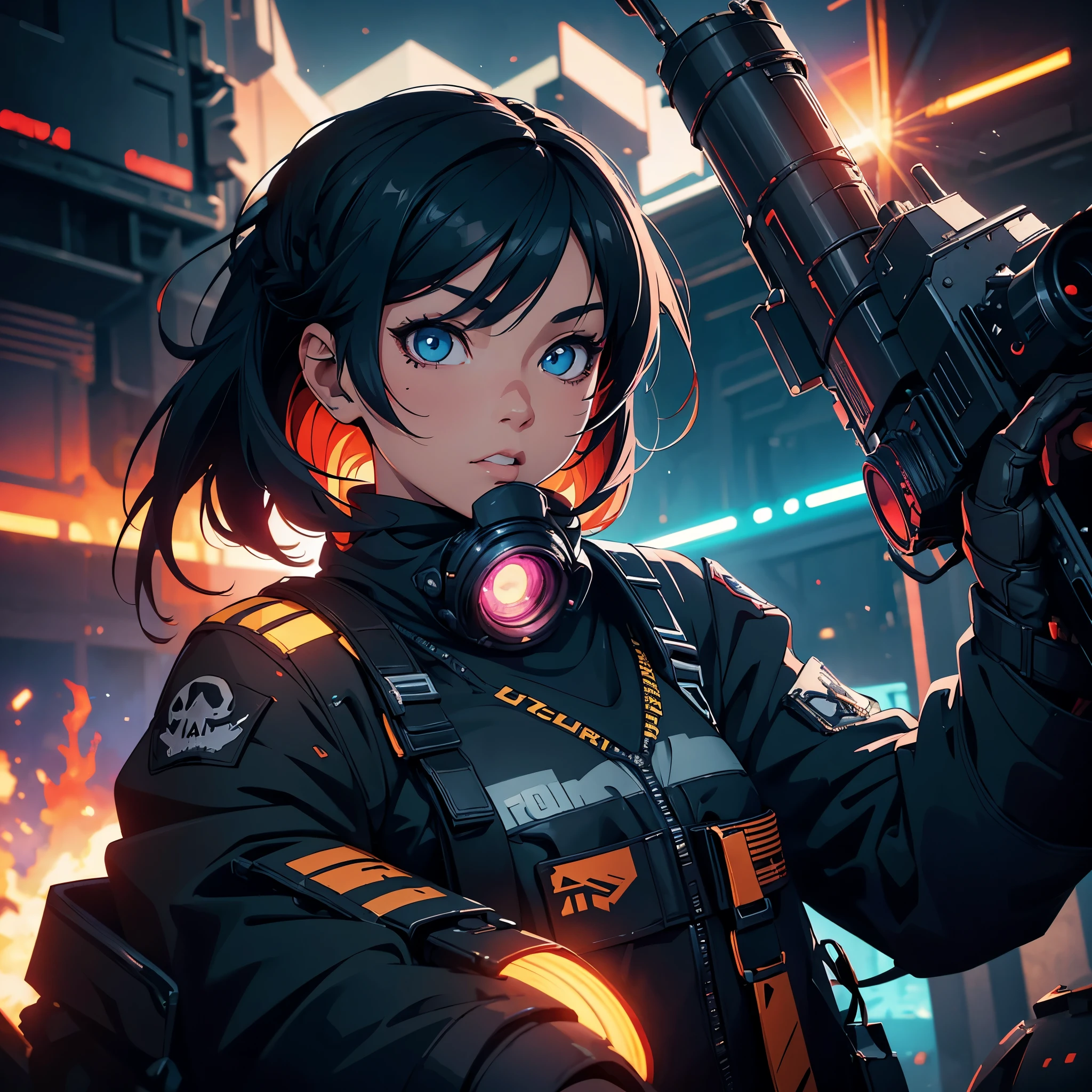A wild and crazy busty Malaysian girl, hijab, skull and crossbone bikini, shooting a rocket launcher at a police tank,(best quality,4k,8k,highres,masterpiece:1.2),ultra-detailed,(realistic,photorealistic,photo-realistic:1.37),HDR,UHD,studio lighting,ultra-fine painting,sharp focus,physically-based rendering,extreme detail description,professional,vivid colors,bokeh,portraits,landscape,horror,anime,sci-fi,photography,concept artists,vibrant colors,contrasting tones,dramatic lighting.