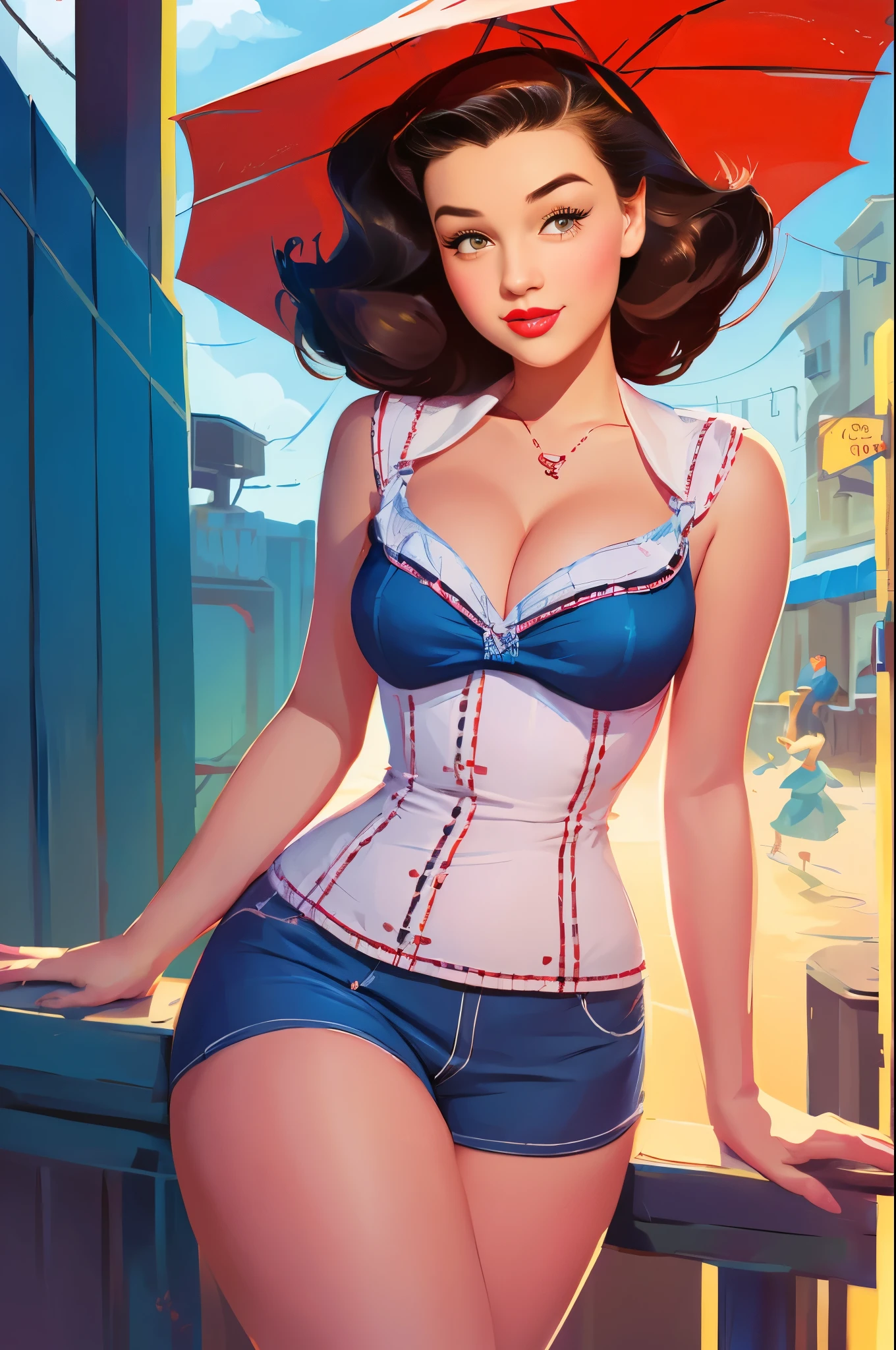 Young girl, 40s fashion appearance, in style of digital illustration, pinup art, lois van rossdraws, artstyle : ilya kuvshinov, deviantart artstation cgscosiety, stunning digital illustration, soda themed girl, beautiful retro art, jen bartel, milkshake, matte digital illustration, glossy digital painting, ((curvy body))