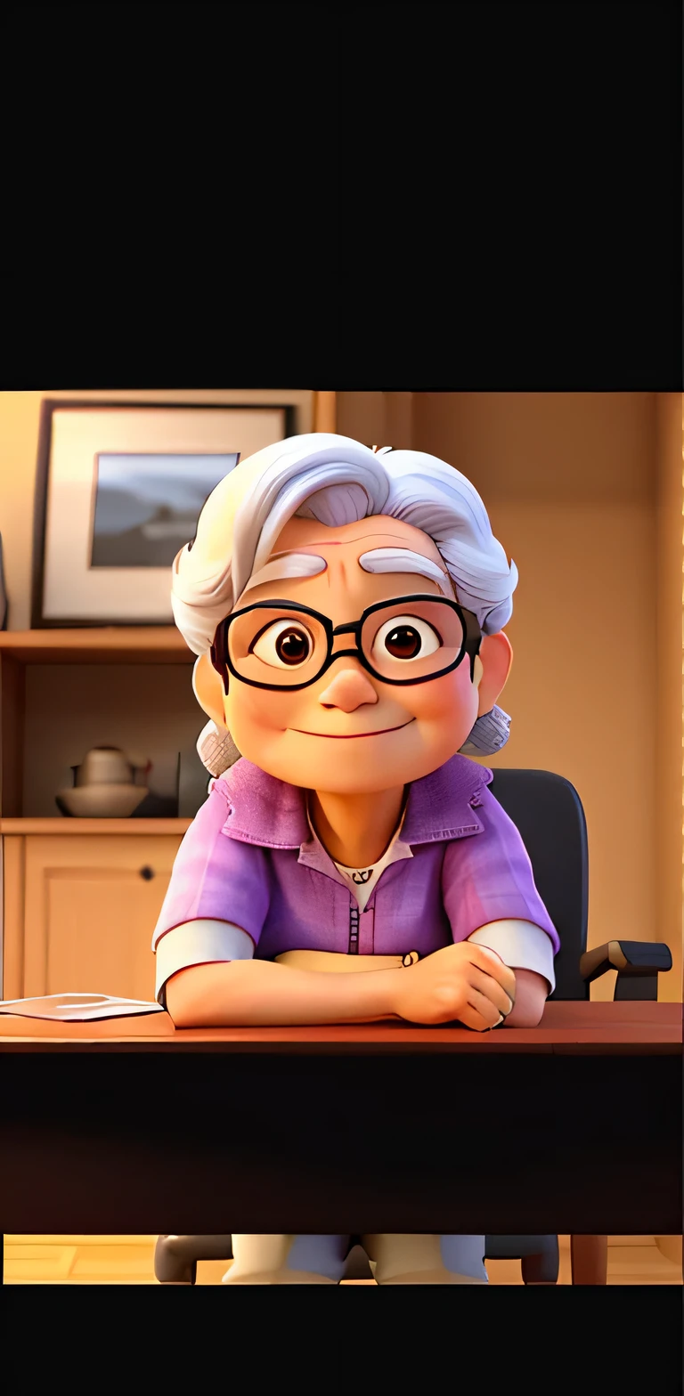 The image is a close-up of an older woman wearing glasses, sentada em uma cadeira e posando para a foto. She appears to be in a relaxed position, possivelmente aproveitando o tempo ao ar livre.