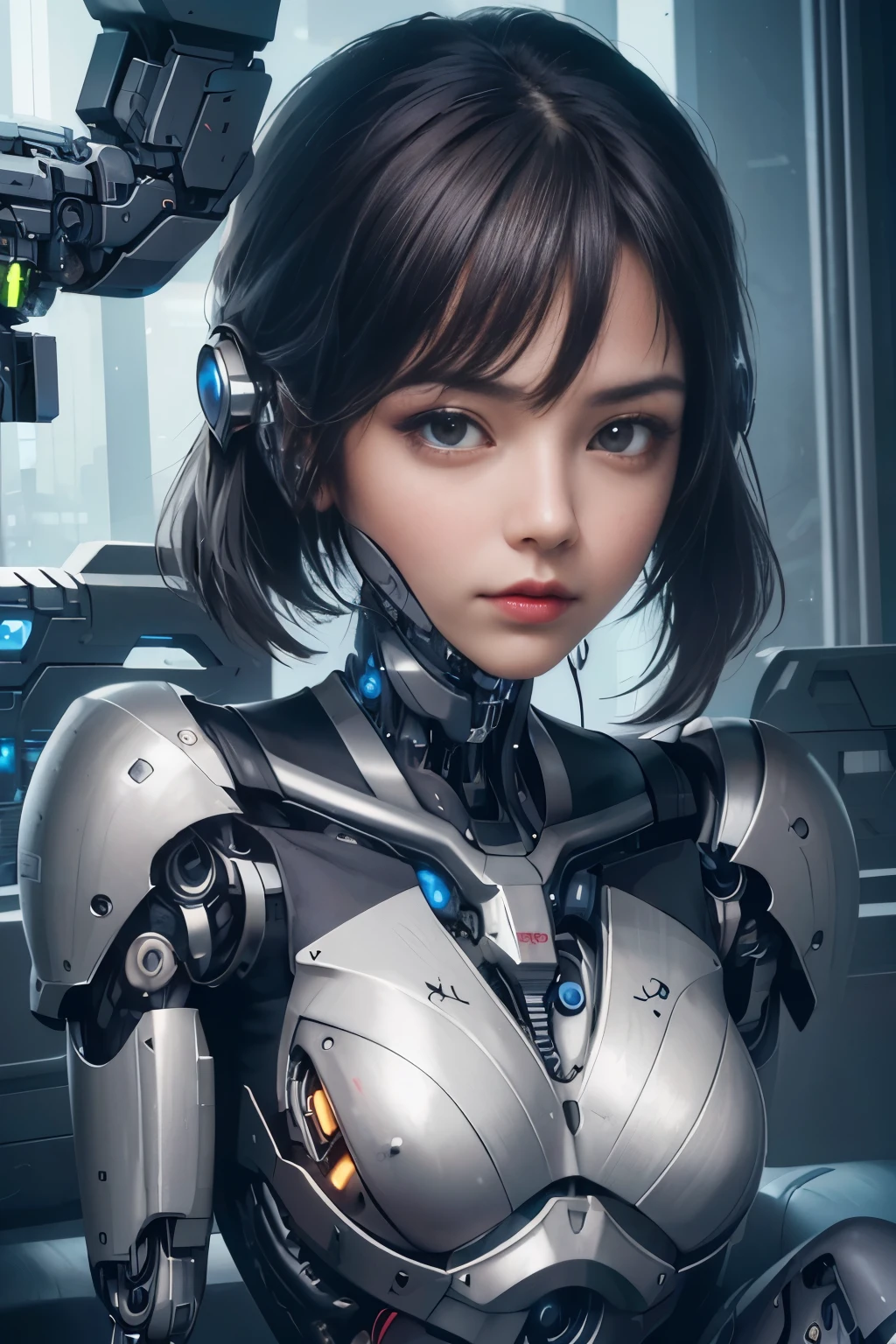 NSFW(((masutepiece))), (((Best Quality))), ((Ultra-detailed)), (extremely detailed photo), ((extremely delicate and beautiful)),(Cute delicate face),Cinematic Light,((one Cyborg Girl and expressionless:2)),(cool beauty),Solo,Full body,(Machine-made jointachanical limbs)),((Sitting)),deadpan,(Many wires and cables to attach to the head and body),(Character Focus),Science fiction,(beautiful face and eye, double eyelid,delicate skin,slender body shape)