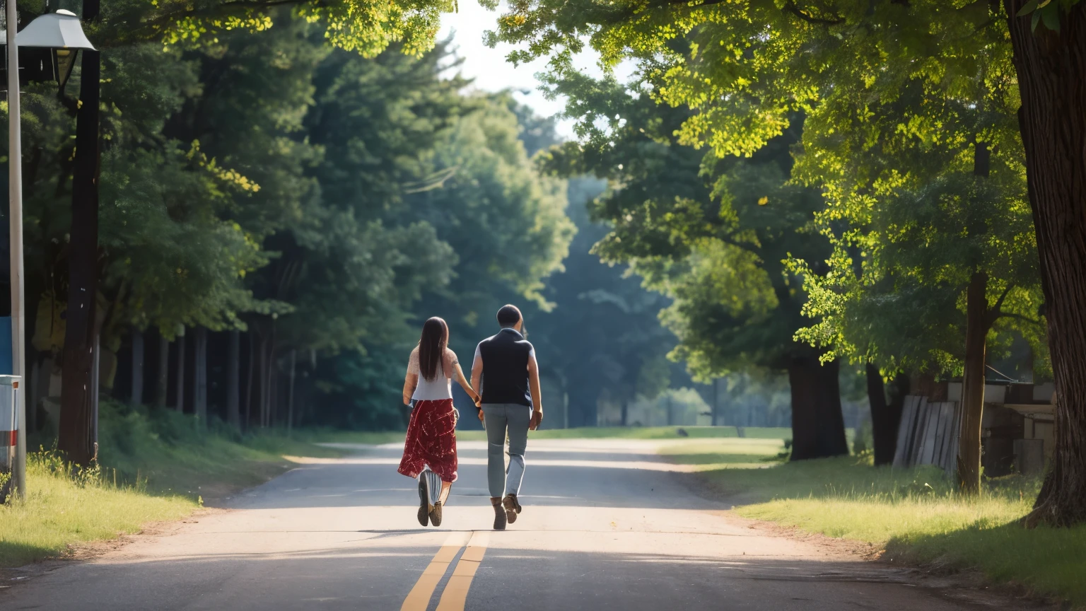Gf,bf hold hand and on amazing landscape