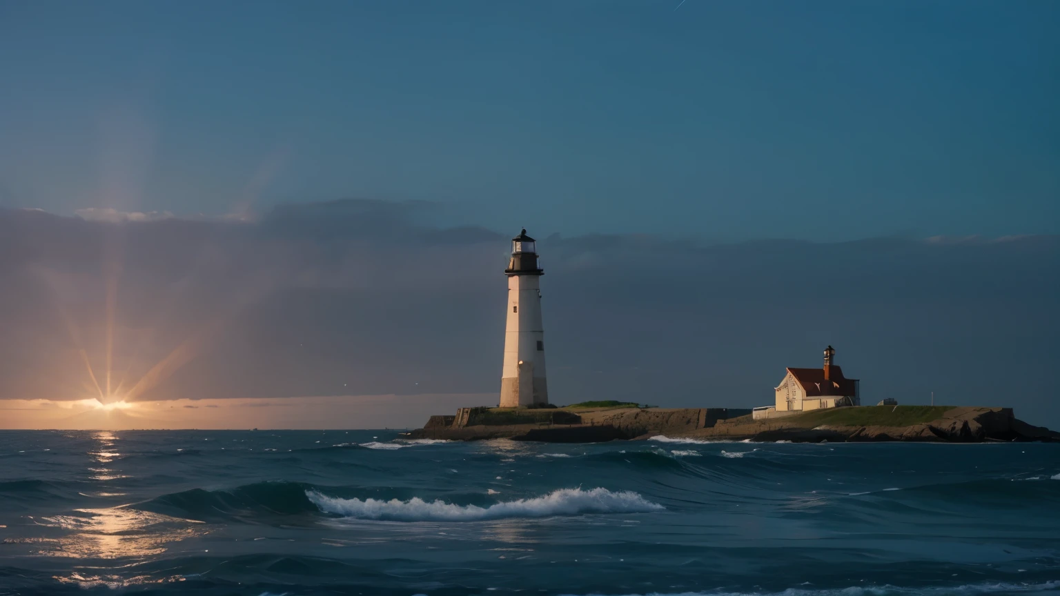Lighthouses beaming across the water