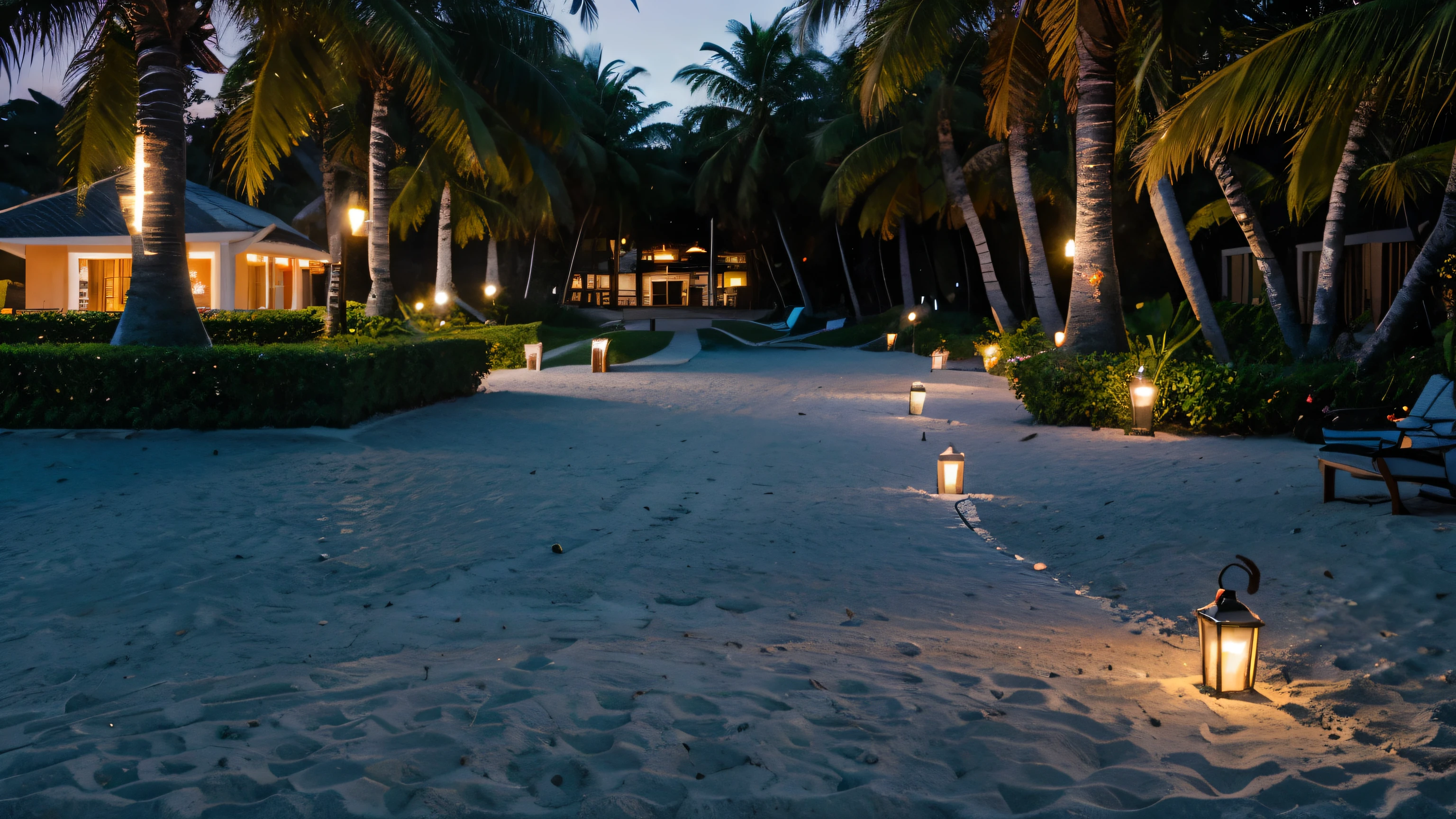 Beachfront resort with bright walkways