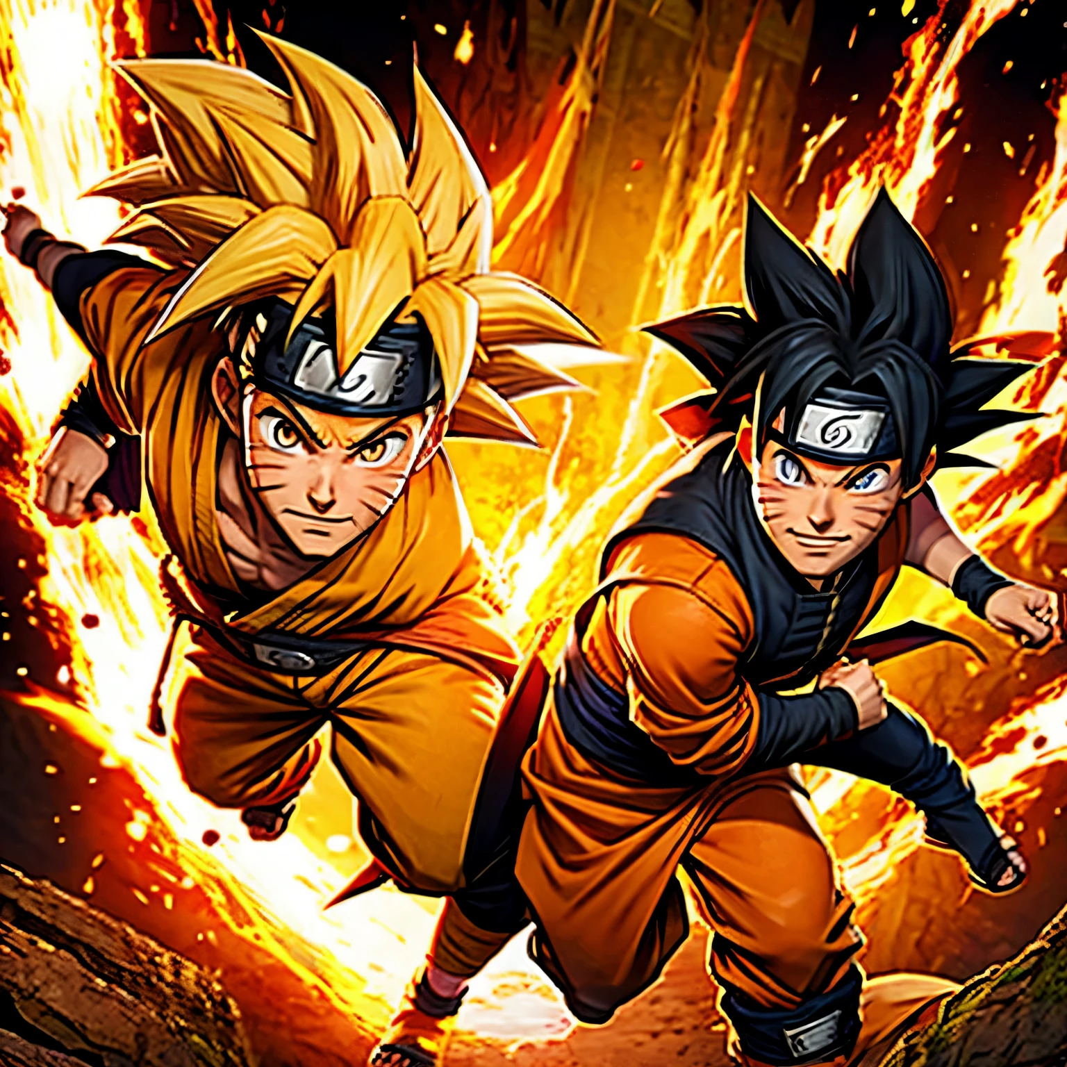 Naruto encarando Goku