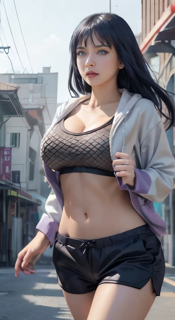 Masterpiece, textured skin, super detail, high detail, high quality, best quality, 1080p, 16k, big breast, ((jogging)) adult. Hinata hyuga . outfit jogging. Hinata jogging, big breast, byakugan eye. Hinata hair. Big breast
