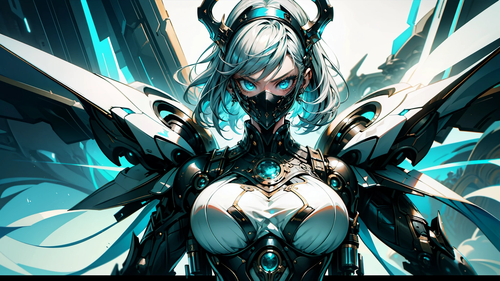 masterpiece, best quality, good quality, Modern Sci-Fi Fantasy aesthetics, Highly detailed, shadowverse style, female, masked, dark skin