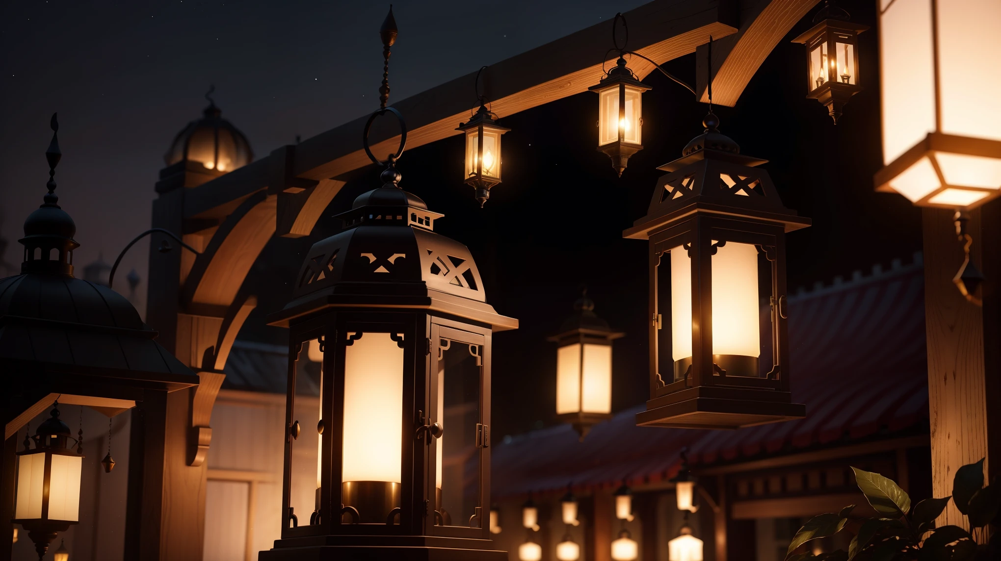 Ramadan lights illuminate the festive scene with lantern