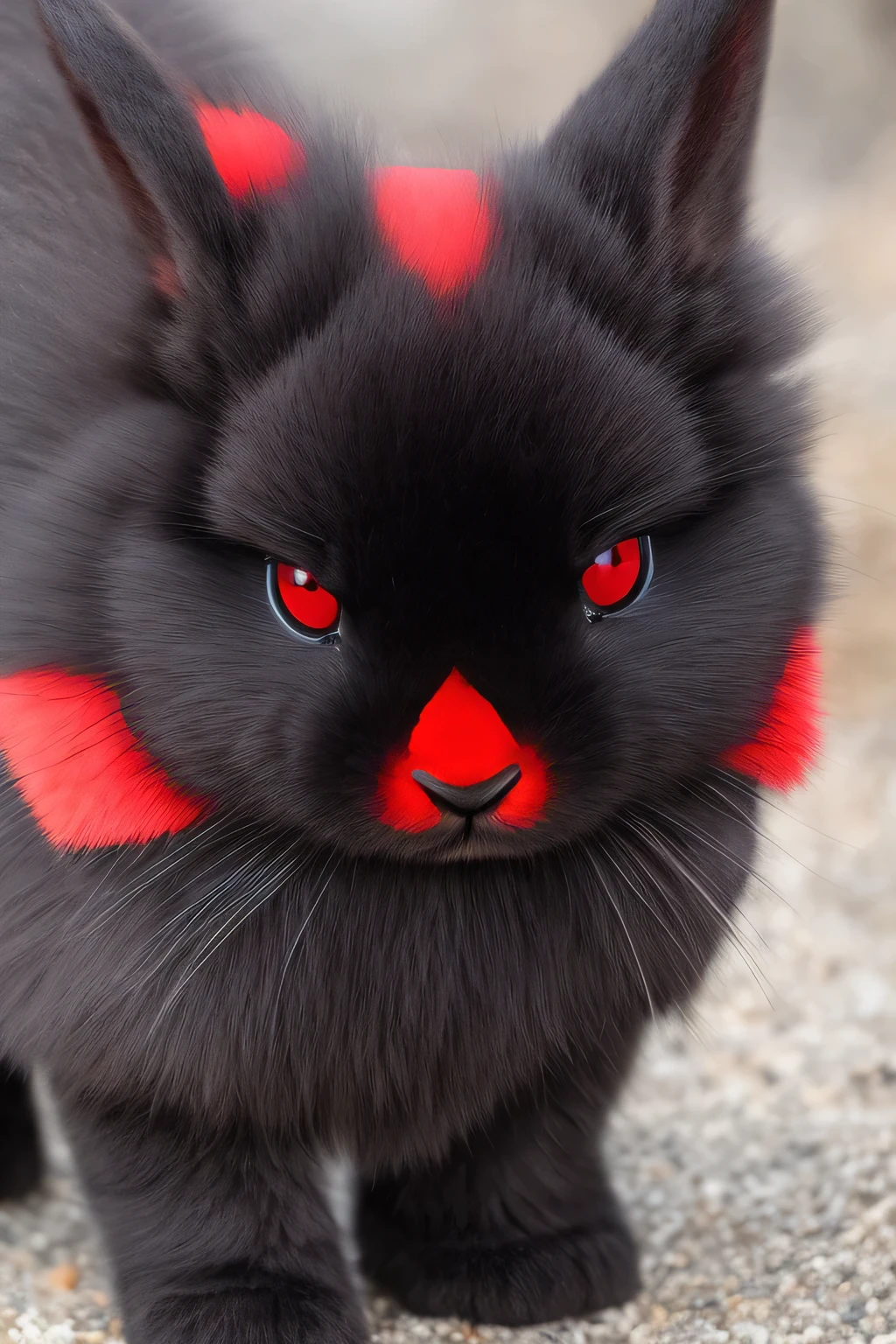 ((The main color of the coat is black)) (((red eyes))) Born on July 23rd, 1975 rabbit years leo cancer ultimate image image (full body photo)