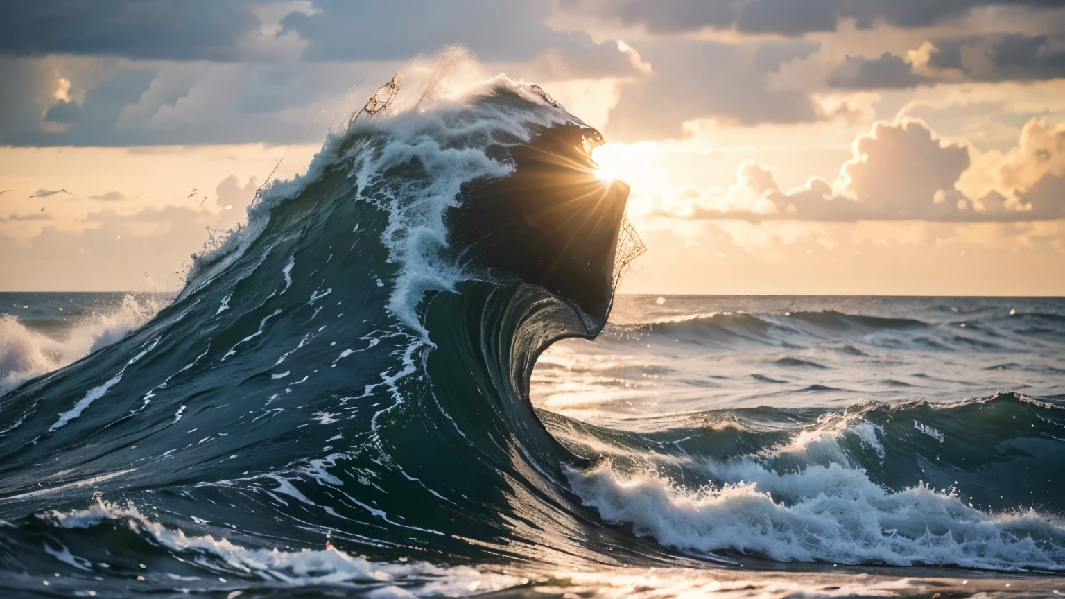 Crashing waves under the sunlight