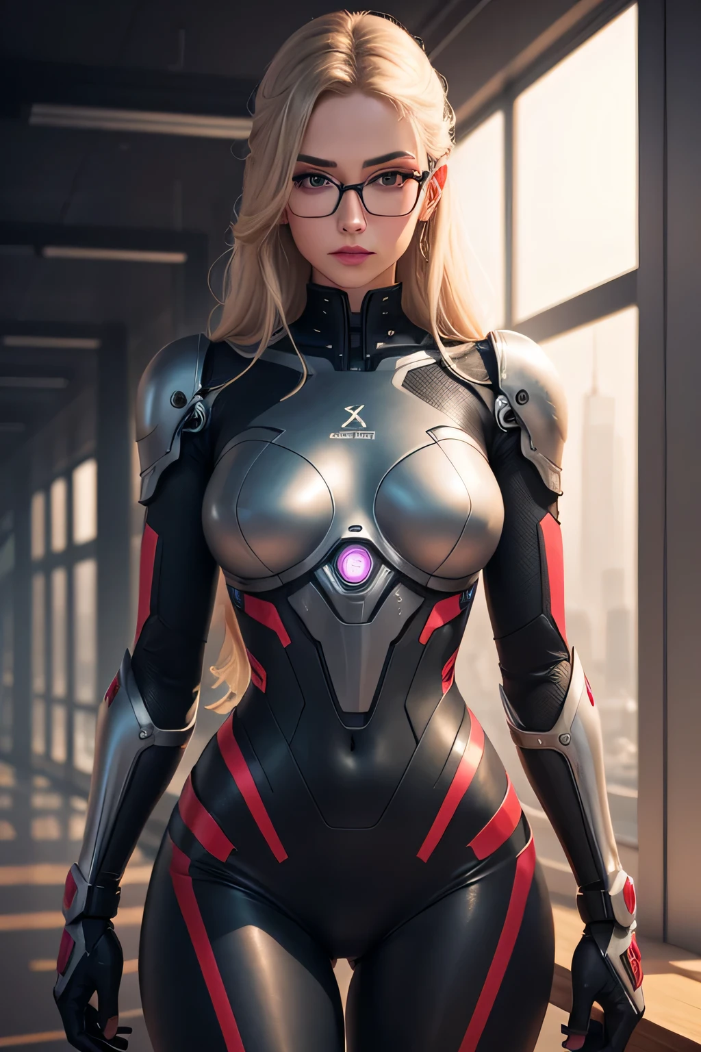 A man transformed into a female robot Machine body wear glasses Background is a laboratory, Hmm, retina, masterpiece, Accurate, anatomically correct, rough skin, Super detailed, advanced details, high quality, Awards, 最high quality, High resolution