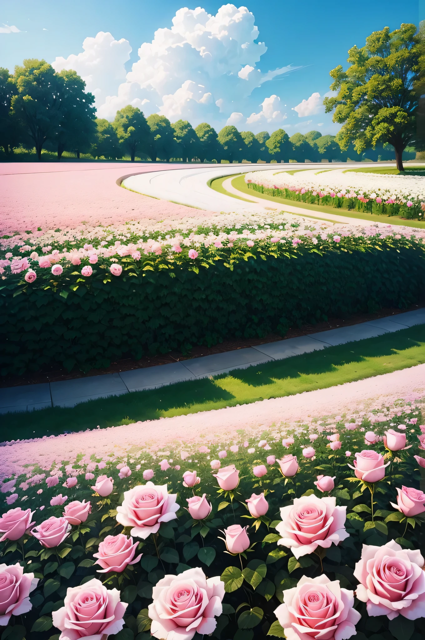 beautiful white rose flower field pink rose blue sky garden