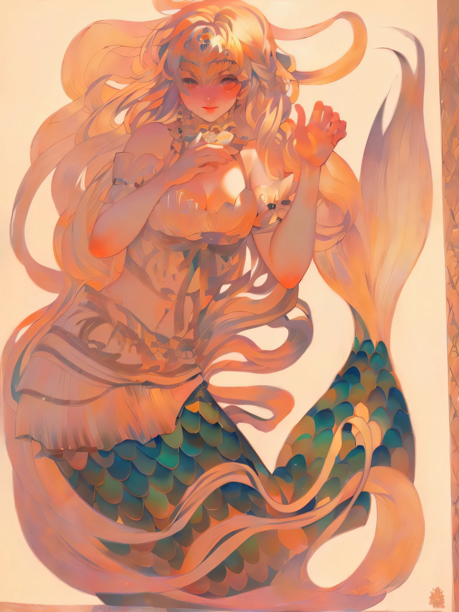 mermaid underwater,((masterpiece)),((quality)),((Best quality)),((official art)),alphonse mucha ,asian Painting, hwasanchiun, j.c leyendecker, james jean, Audrey Kawasaki