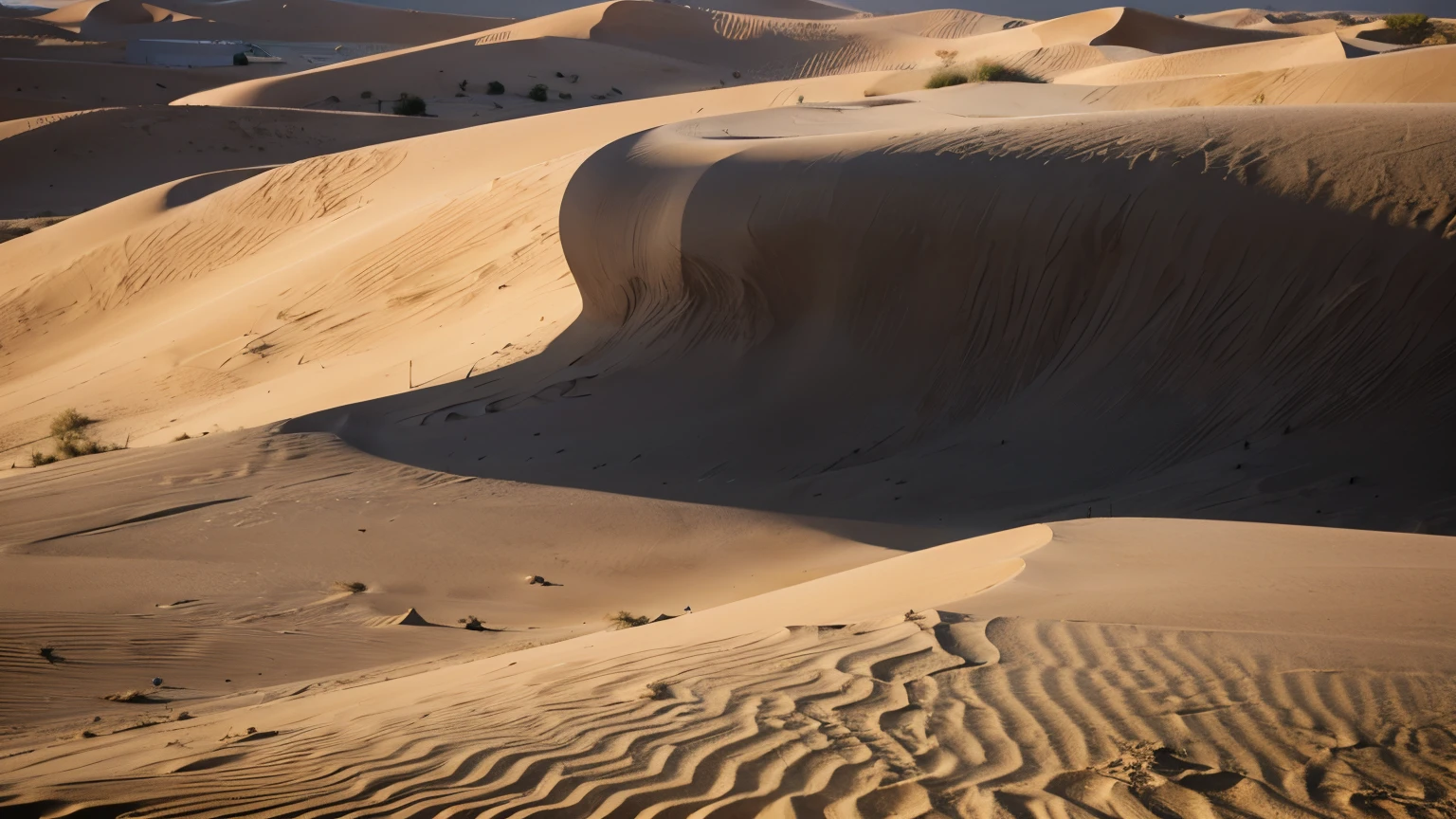 Sand dunes casting shadows in the afternoon