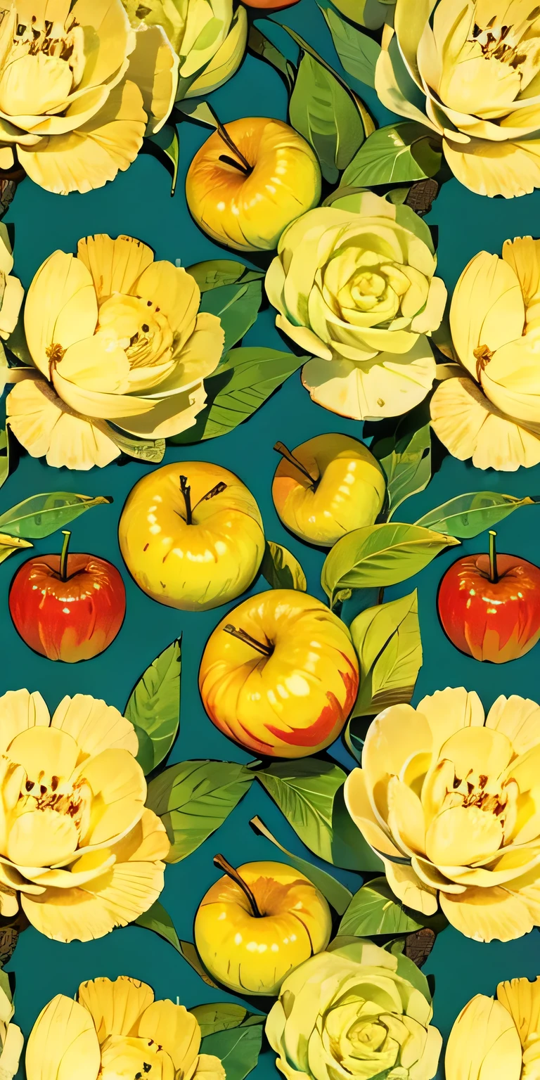 Flowers and apples repeating pattern, texture,