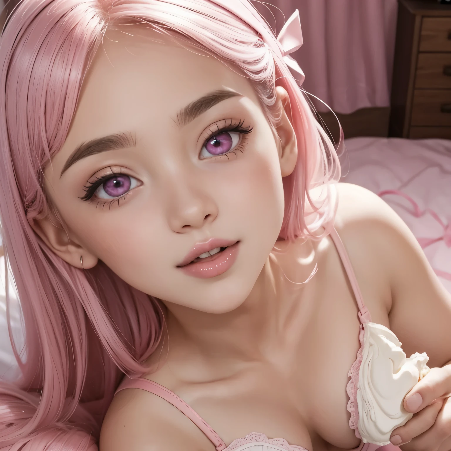 with small pink with creampie cumming and heart eyes