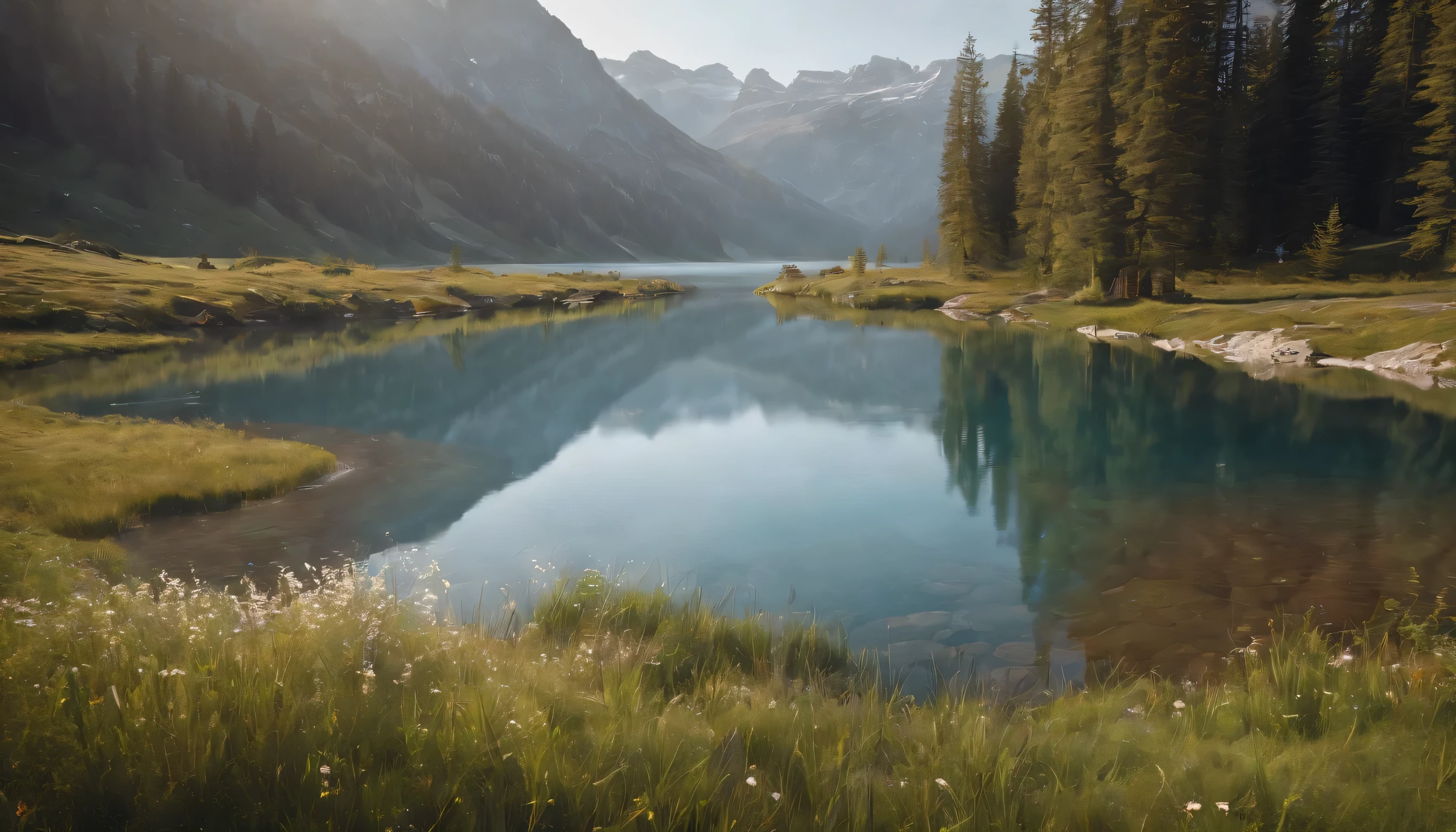 (Highly detailed CG Unity 8k wallpaper、masterpiece、highest quality、Super detailed)、(best lighting、best shadow、very delicate and beautiful)、highest quality、8k、Detailed facial depiction、masterpiece、highest quality、clear image quality、
Photo of a landscape of Swedish lakes and highly transparent lake water。