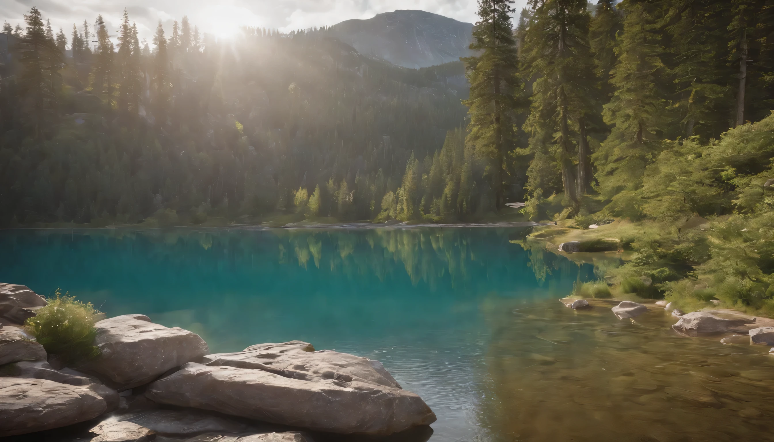 (Highly detailed CG Unity 8k wallpaper、masterpiece、highest quality、Super detailed)、(best lighting、best shadow、very delicate and beautiful)、highest quality、8k、Detailed facial depiction、masterpiece、highest quality、clear image quality、
Photo of a landscape of Swedish lakes and highly transparent lake water。