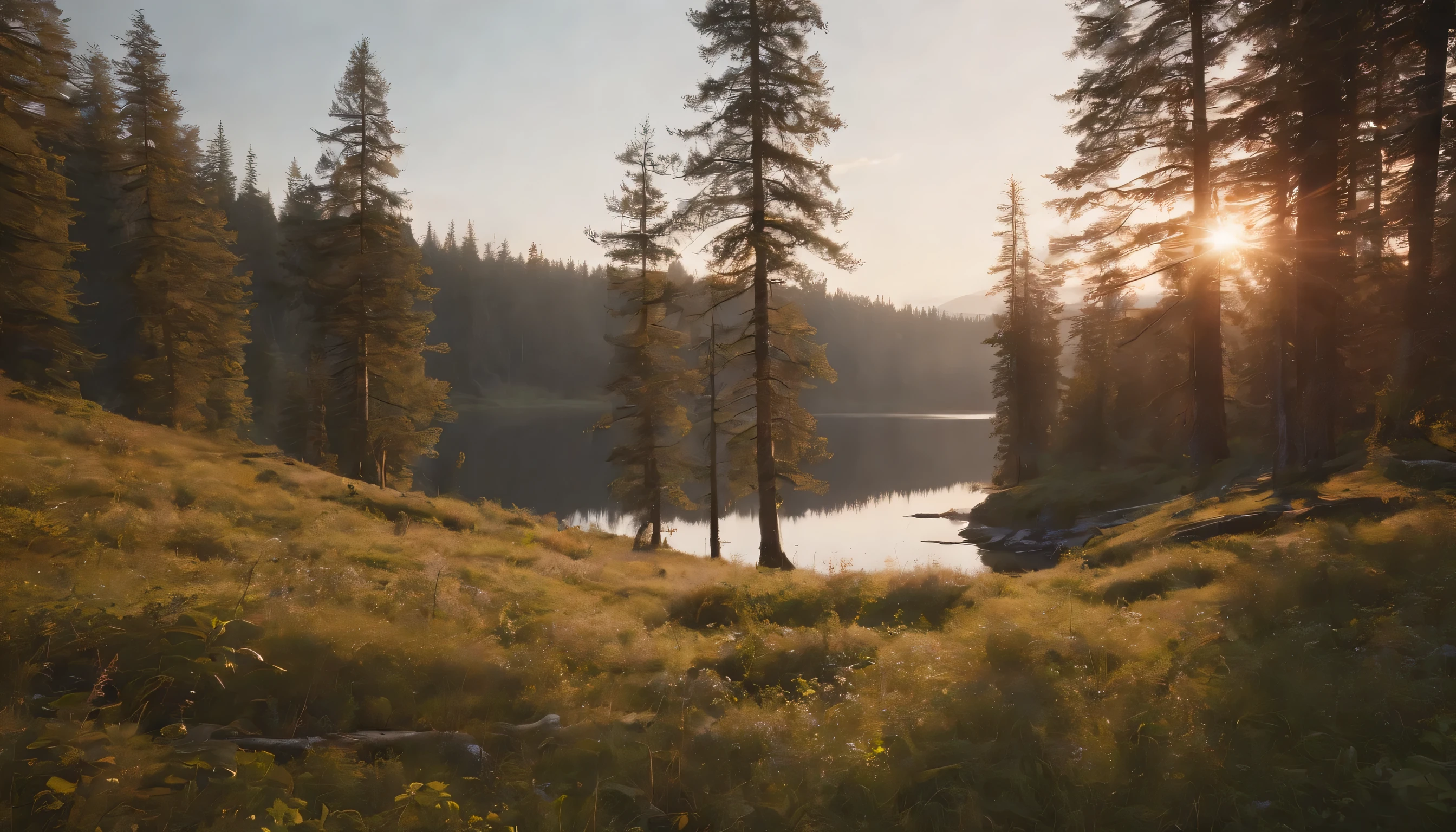 (Highly detailed CG Unity 8k wallpaper、masterpiece、highest quality、Super detailed)、(best lighting、best shadow、very delicate and beautiful)、highest quality、8k、Detailed facial depiction、masterpiece、highest quality、clear image quality、
Photo of a beautiful landscape of a Swedish forest and lakeside illuminated by sunset and sunrise.。