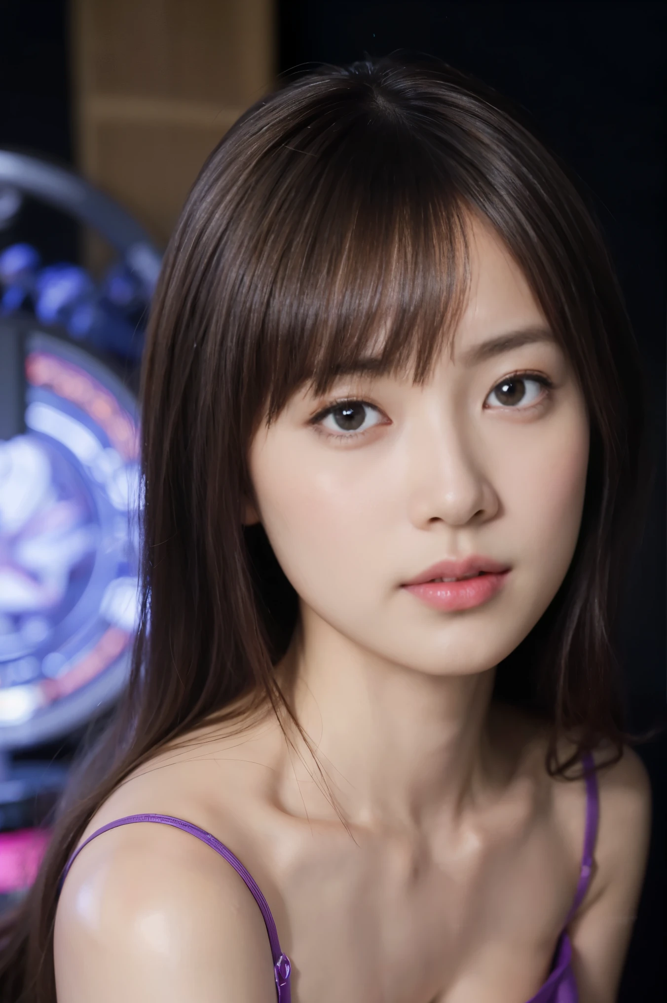 highest quality, masterpiece, ultra high resolution, (realistic: 1.4), RAW photo, 1 girl, blonde hair, Glossy skin, 1 Mechanical Girl, (Super realistic details)), portrait, global illumination, Shadow, octane rendering, 8k, super sharp, (flat chest:1.4), Cleavage exposed raw skin, Metal, intricate decorative details, Japan details, very intricate details, realistic light, CG Society Trend, purple eyes, shining eyes, towards the camera, neon details, mechanical limbs, blood vessels connected to tubes, mechanical vertebrae attached to the back, Mechanical cervical spine attachment to the neck, Wires and cables connecting to the head, gundam, small led lamp, whole body, (any pose:1.3), (look into the navel:1.2)
