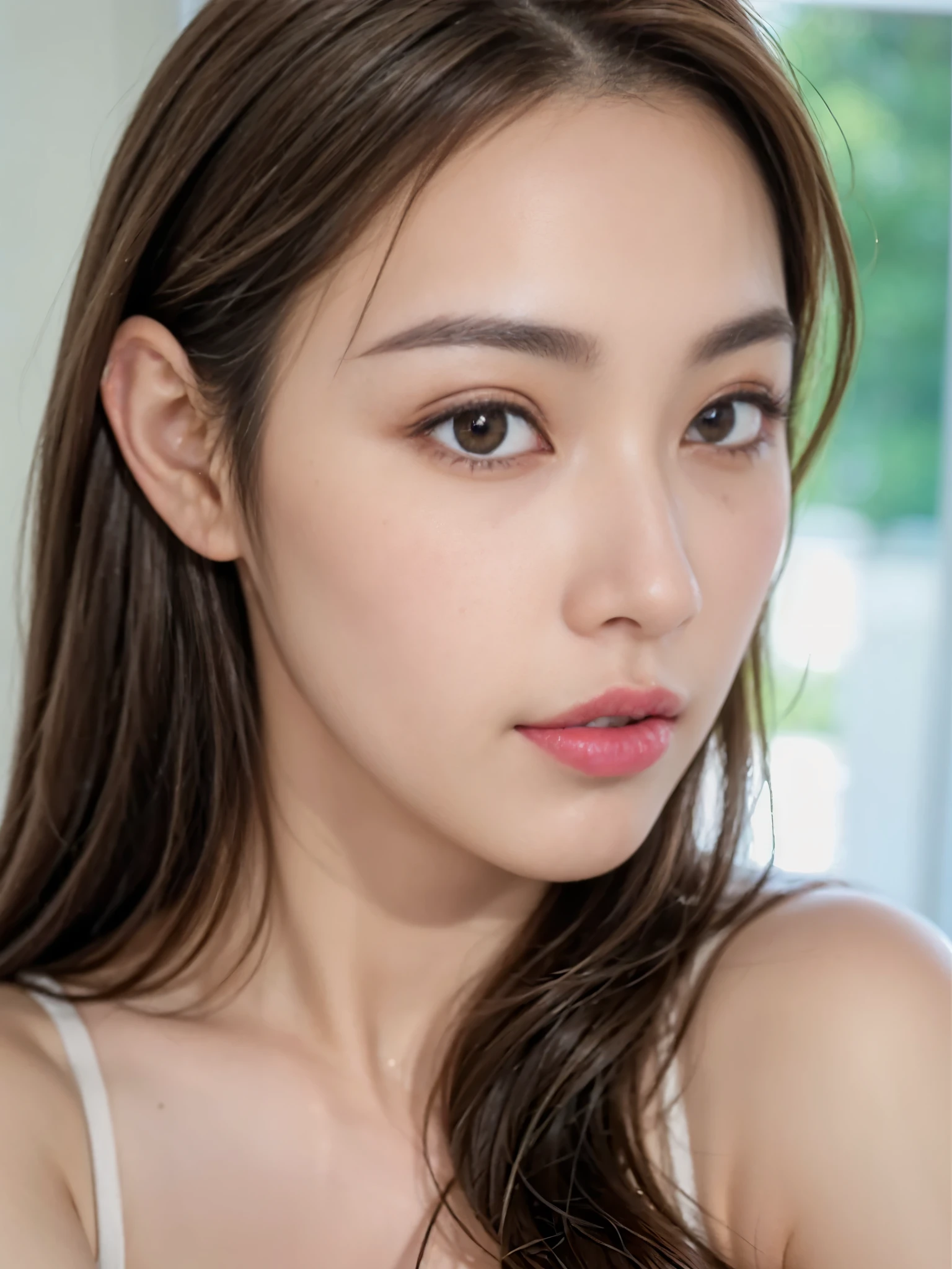 ((realistic lighting、highest quality、8k、masterpiece:1.3))、8k、clear focus:1.2、NSFW:1.6,(naked:1.5)、((realistic)) , ((real light、highest quality))、model body shape:1.4、(dark brown hair、Breasts out:1.8)、dark brown eyes、hair length、lying on your back、(24-years-old:1.3)、highly detailed face、detailed eye、double eyelid、necklace、hair above one eye、high heels、eyeliner、open your legs、I can see the blue sea、liberation、deck、((Bali、Cottage Sea View))