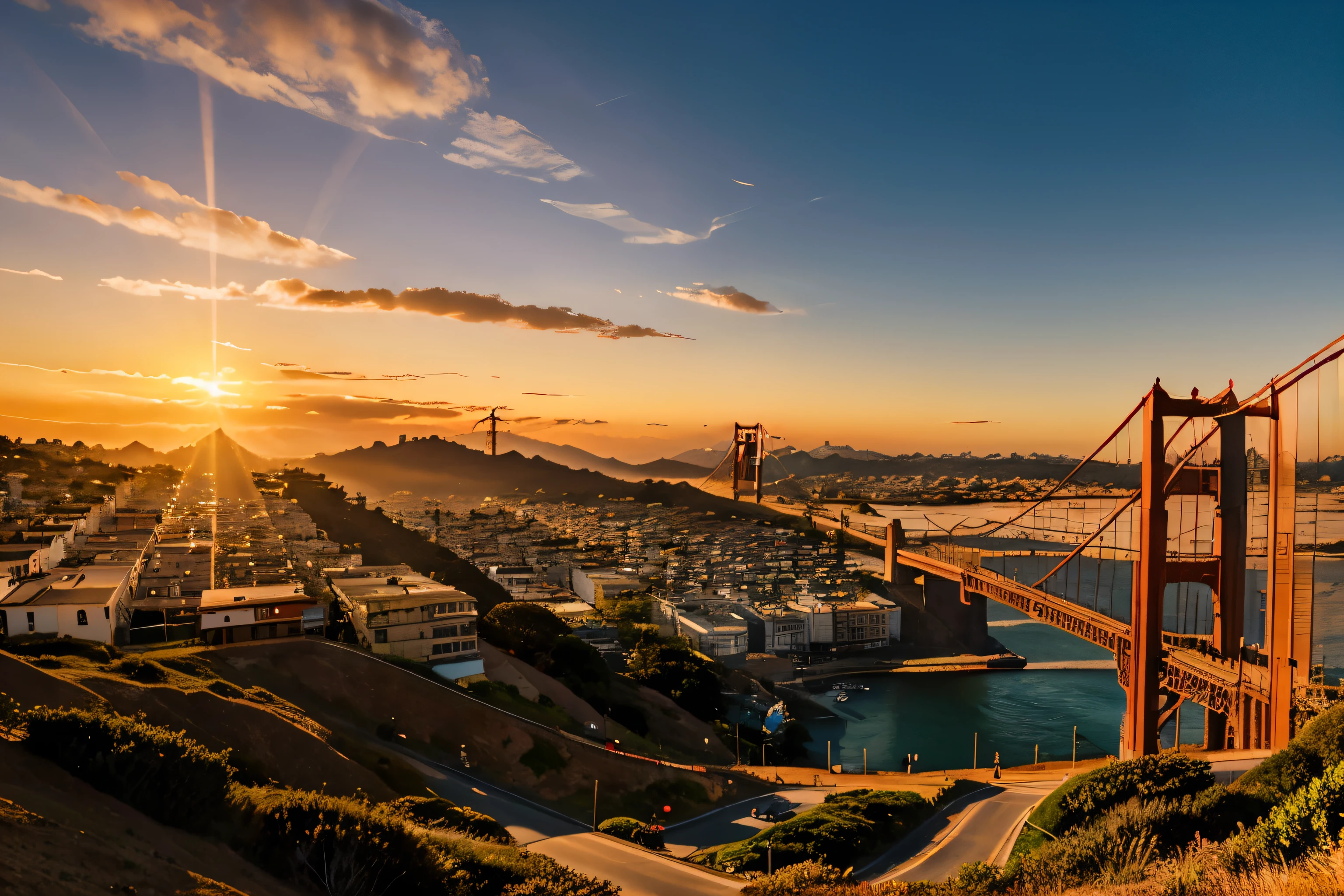 Sunset over San Francisco: The Golden Gate Bridge with the sunset behind creates a mesmerizing view..