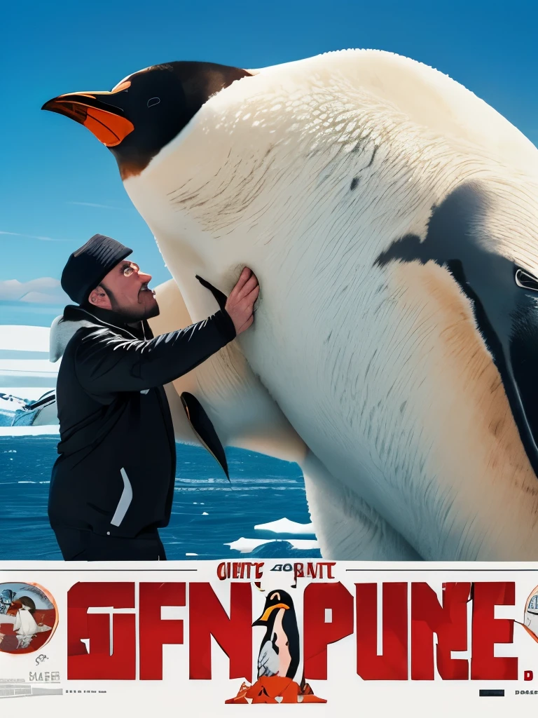 masterpiece, best quality, extremely detailed, (((A giant penguin))),(((a giant polar bear))),face to face,fighting ,Antarctica, movie poster style