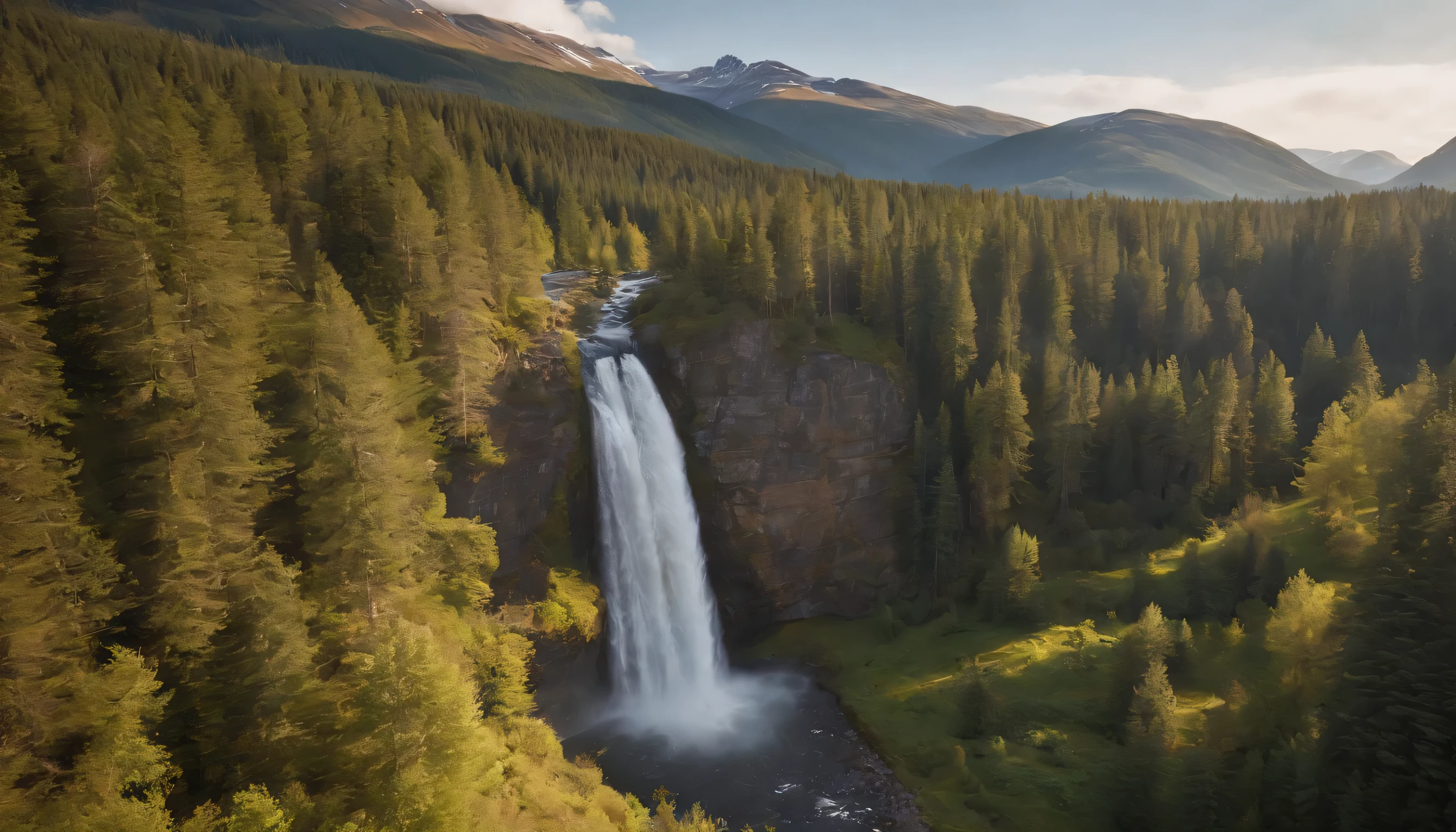 (Highly detailed CG Unity 8k wallpaper、masterpiece、highest quality、Super detailed)、(best lighting、best shadow、very delicate and beautiful)、highest quality、8k、Detailed facial depiction、masterpiece、highest quality、clear image quality、
A photo taken from the car window of a Swedish valley with waterfalls and clear streams flowing through it..。