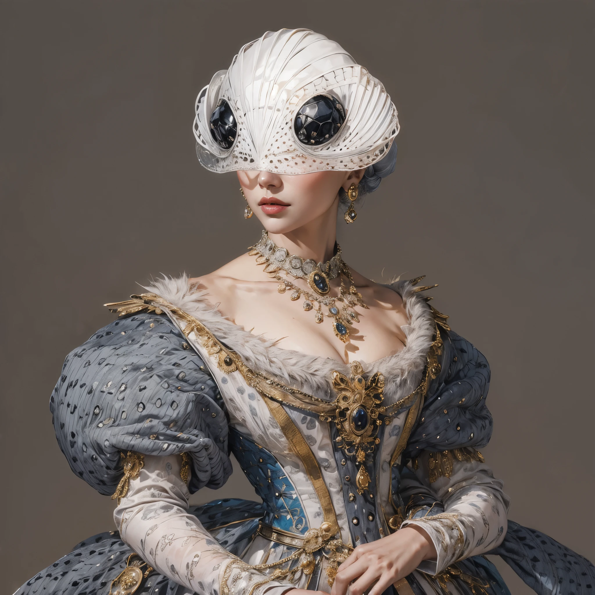 royal woman on solid grey background