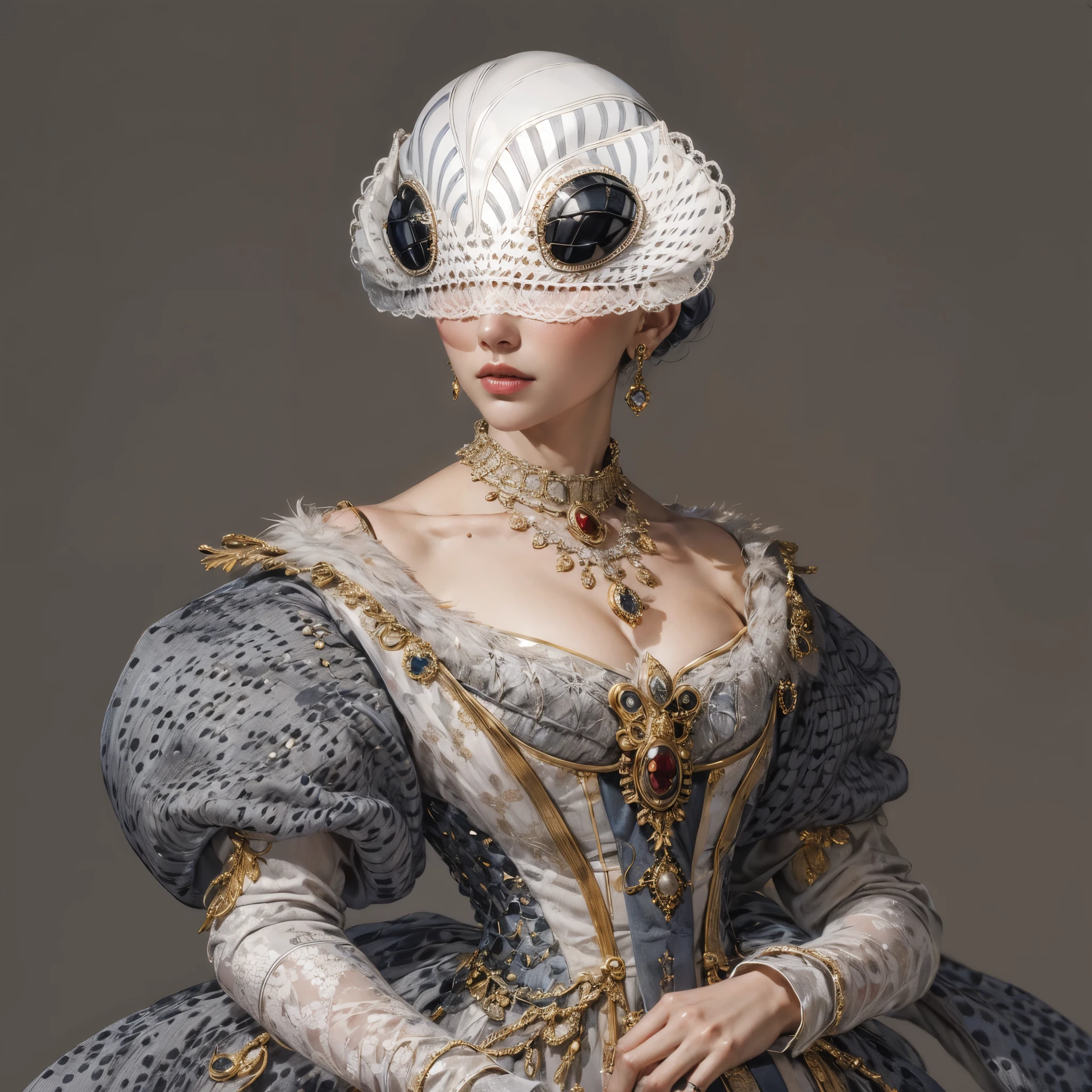 royal woman on solid grey background