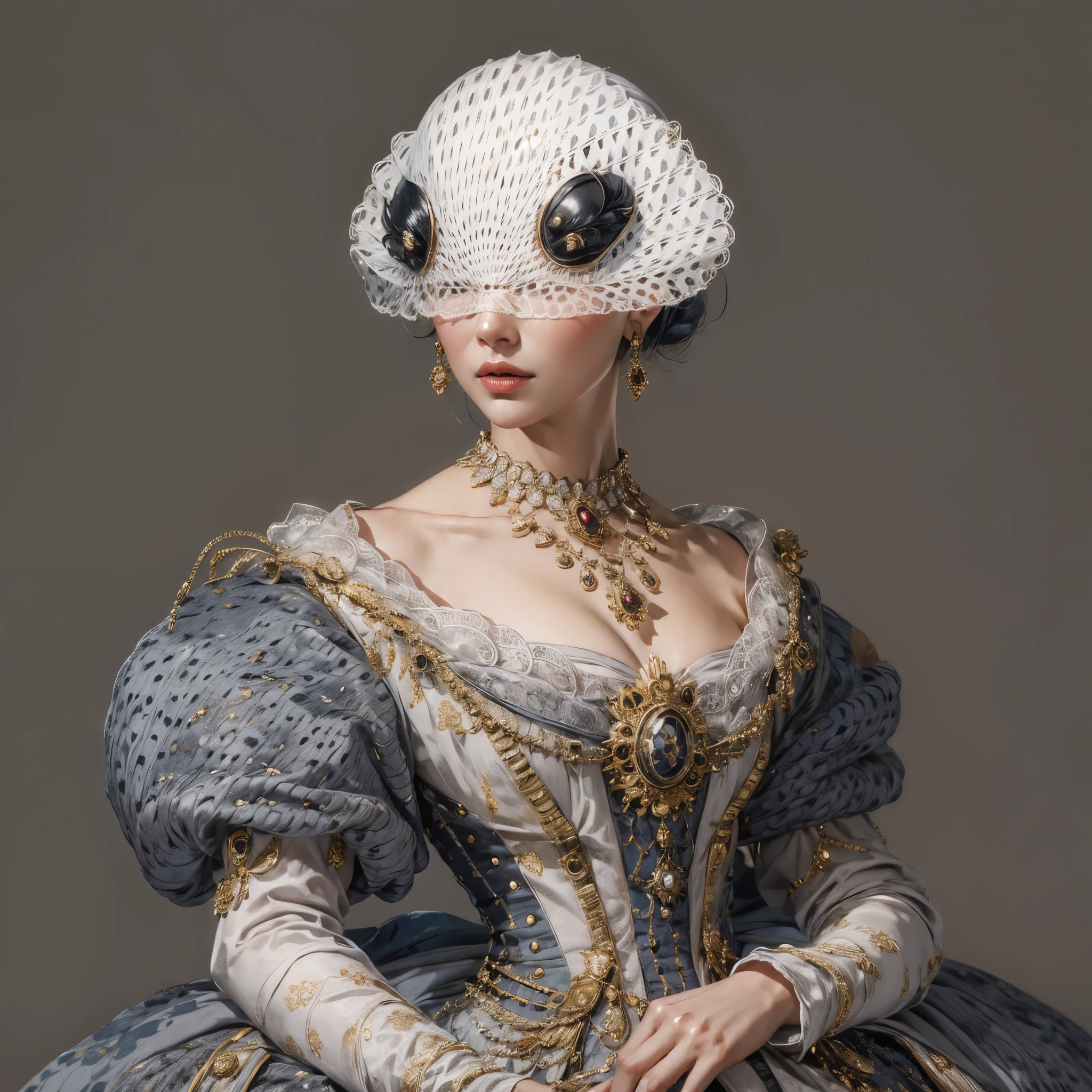 royal woman on solid grey background